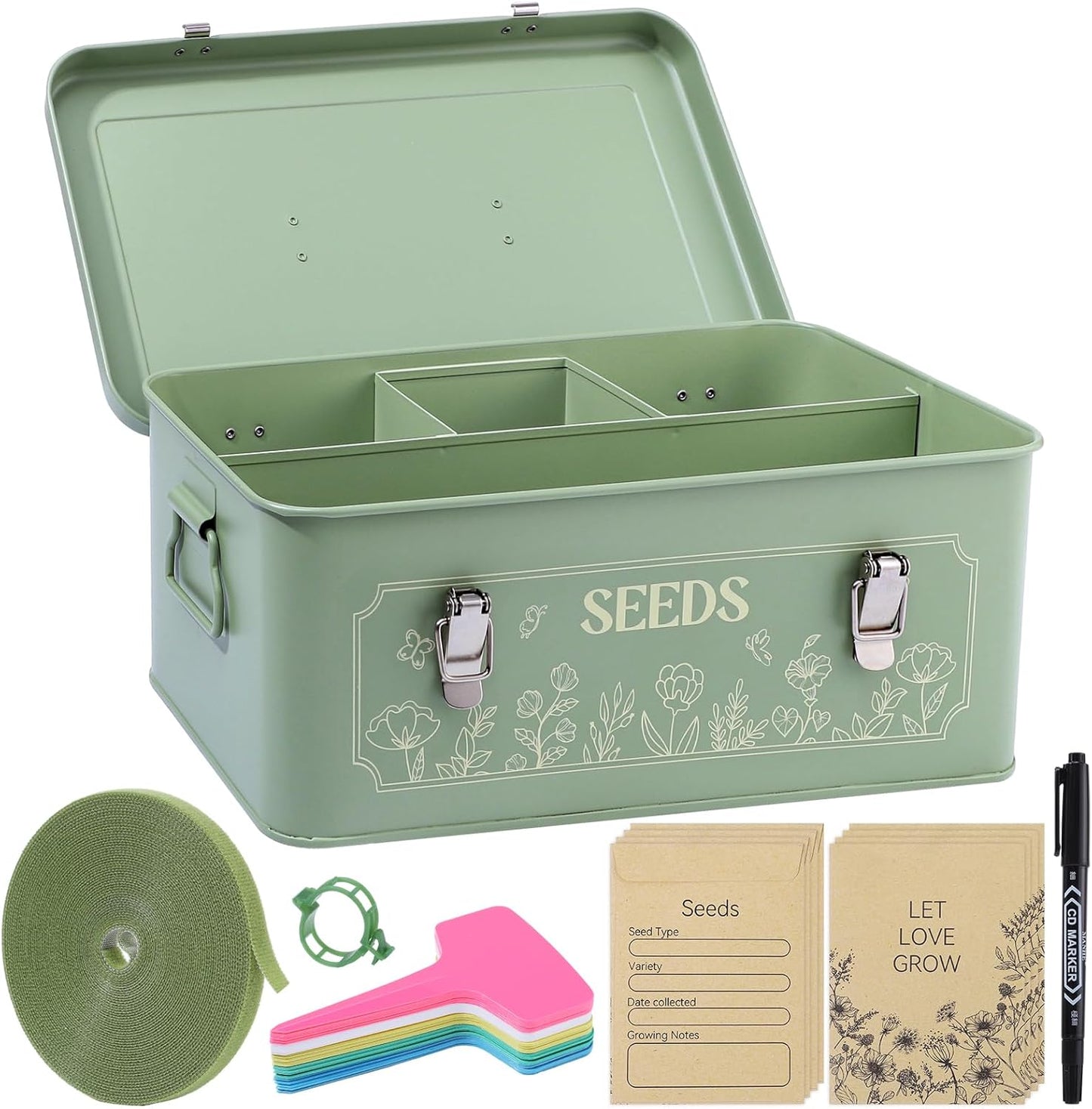 Pimoys Seed Storage Organizer, Metal Seed Saving Box with Lid, Seed Ba