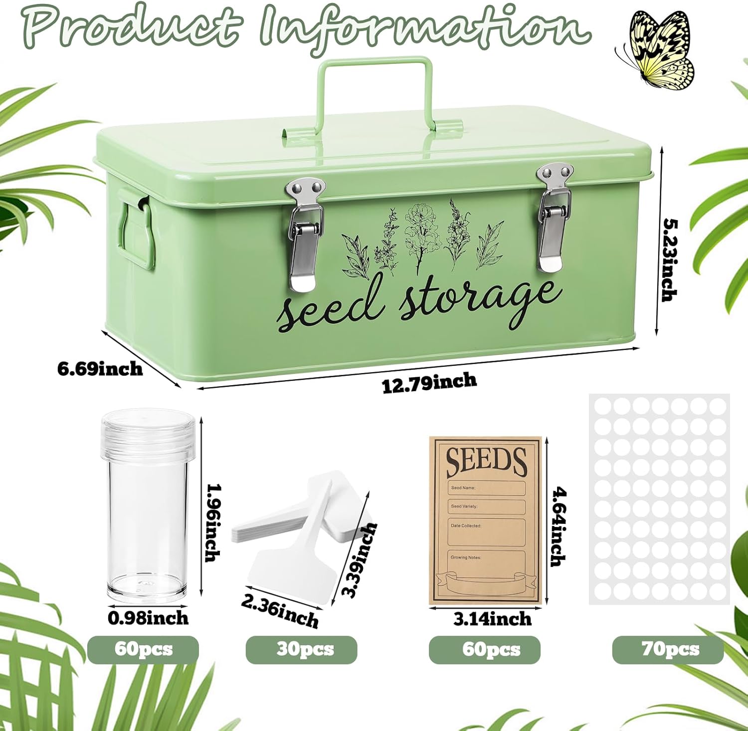 TINSKY Seed Storage Organizer Metal Seed Box with Lid and Locks Seed S