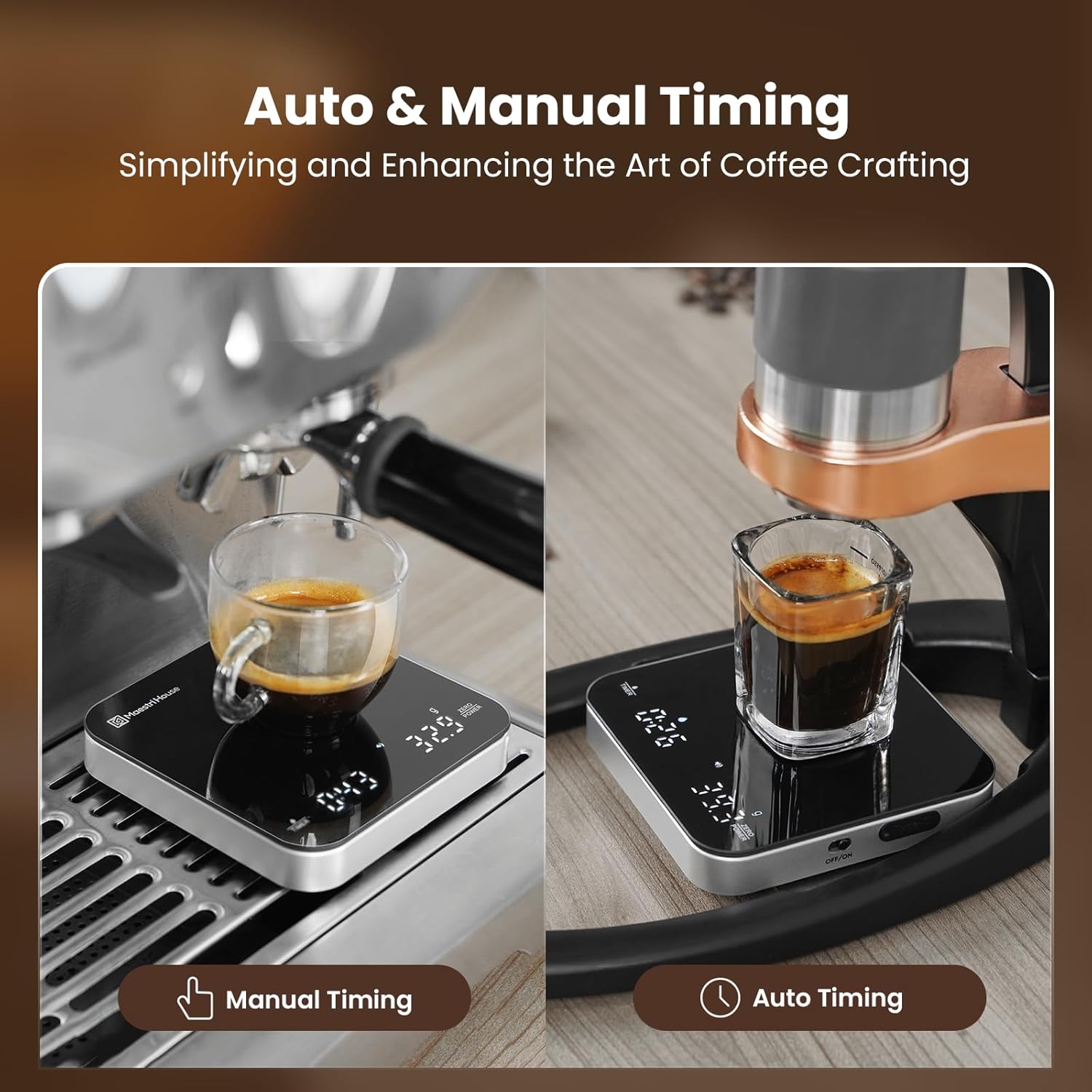Maestri House Mini Coffee Scale with Timer, USB-C Rechargeable Espress