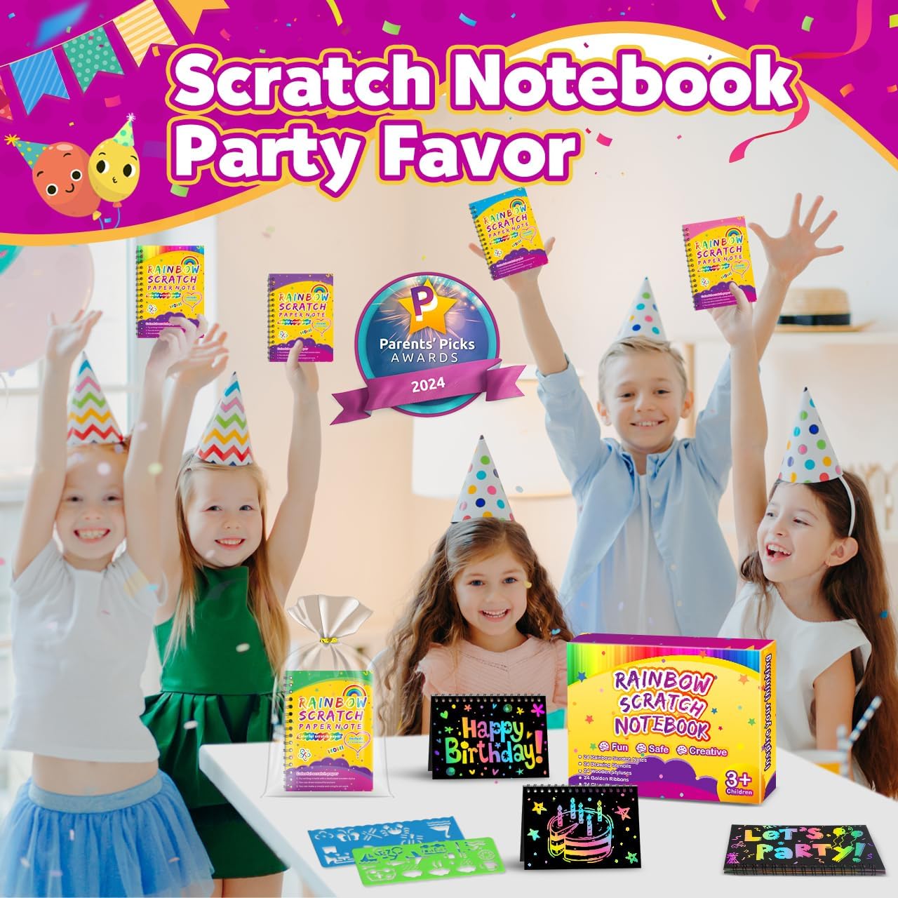 Party Favors for Kids 4-8-12: 24 Pack Scratch Rainbow Art Crafts Noteb