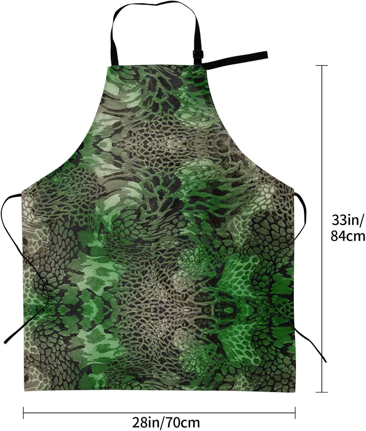 Green Snake Print 28x33 In Adult Kitchen Apron with Pockets Versatile Chef Smock for Cooking Baking