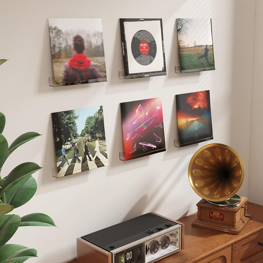 Lifewit Narrow Floating Shelves for Vinyl Record 6 Pack, 12" Clear Wal