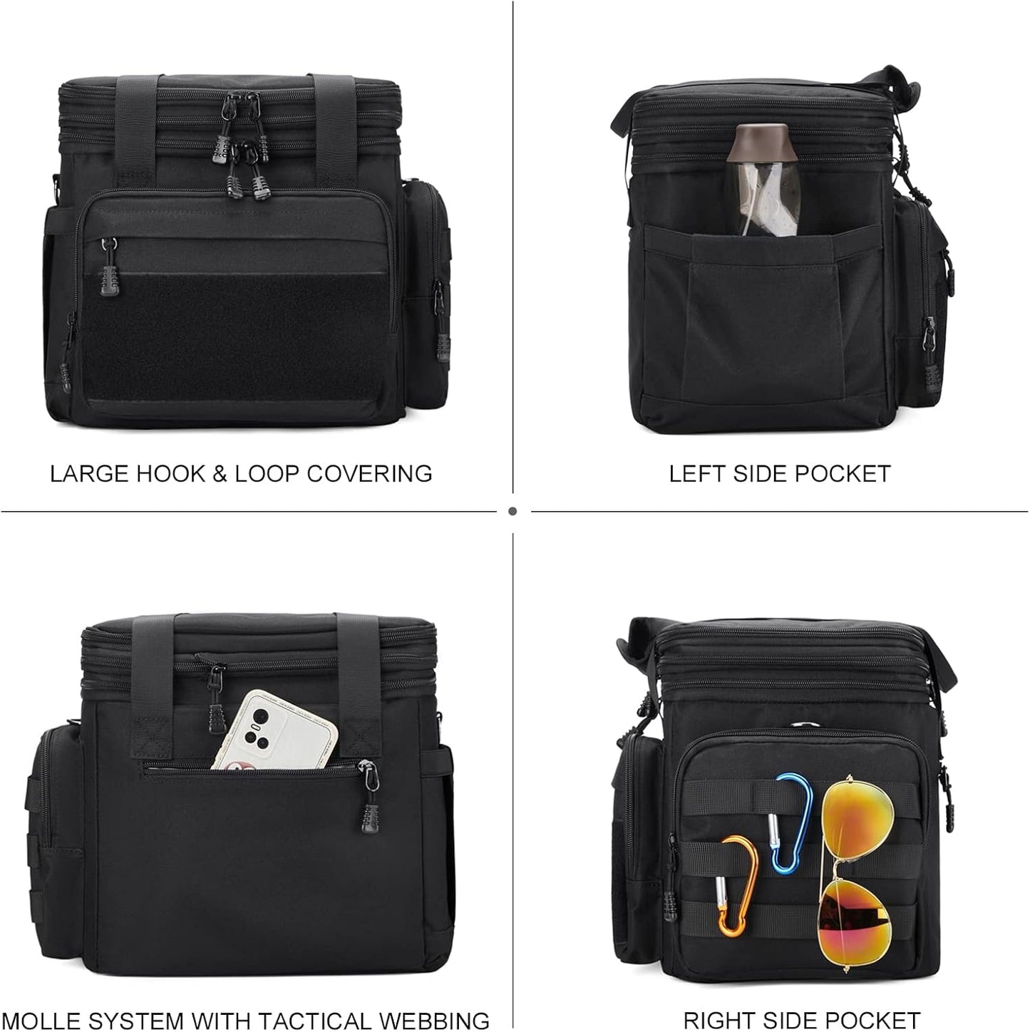 Tactical Lunch Box for Men, Insulated Lunch Bag Adult, Thermal Lunchbox Leakproof Waterproof Cooler Bag, Large Lunch Pail for Work Office Camping Travel (Black)