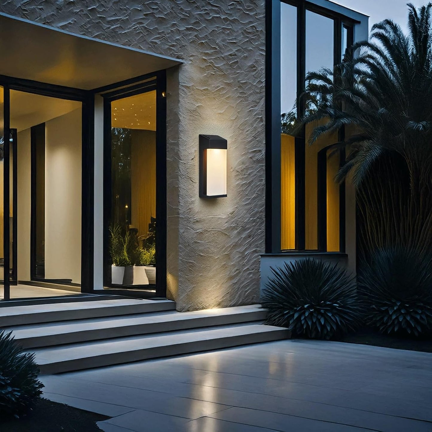 Solar Outdoor Wall Sconce, Modern Exterior Wall Light, Aluminum Alloy & Glass Mounted Lamp, Waterproof Dusk to Dawn Luminaire Lighting Fixture for Porch Garden Patio Fence Garage Backyard
