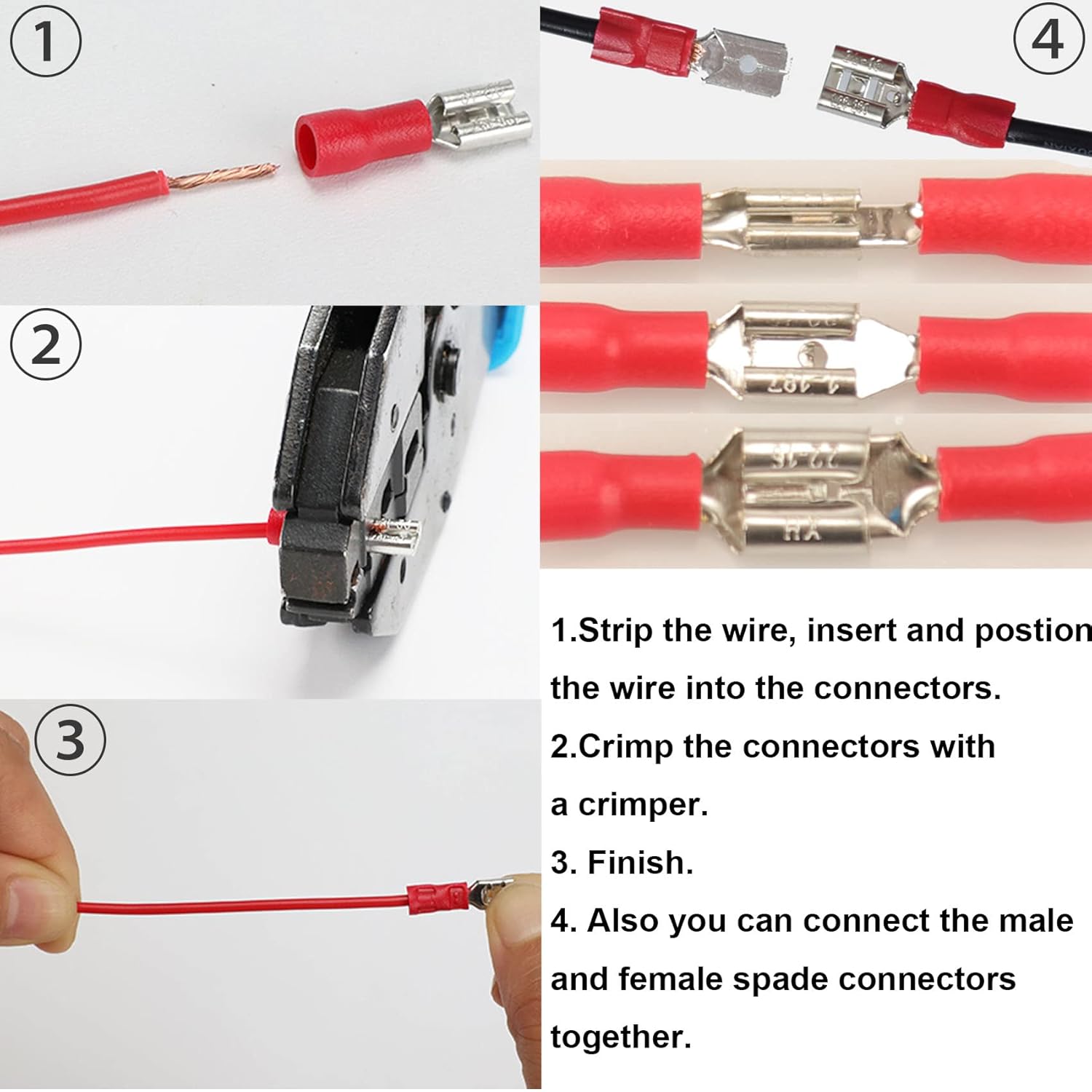 280PCS Crimp Connectors, 2.8mm 4.8mm 6.3mm Male and Female Spade Conne