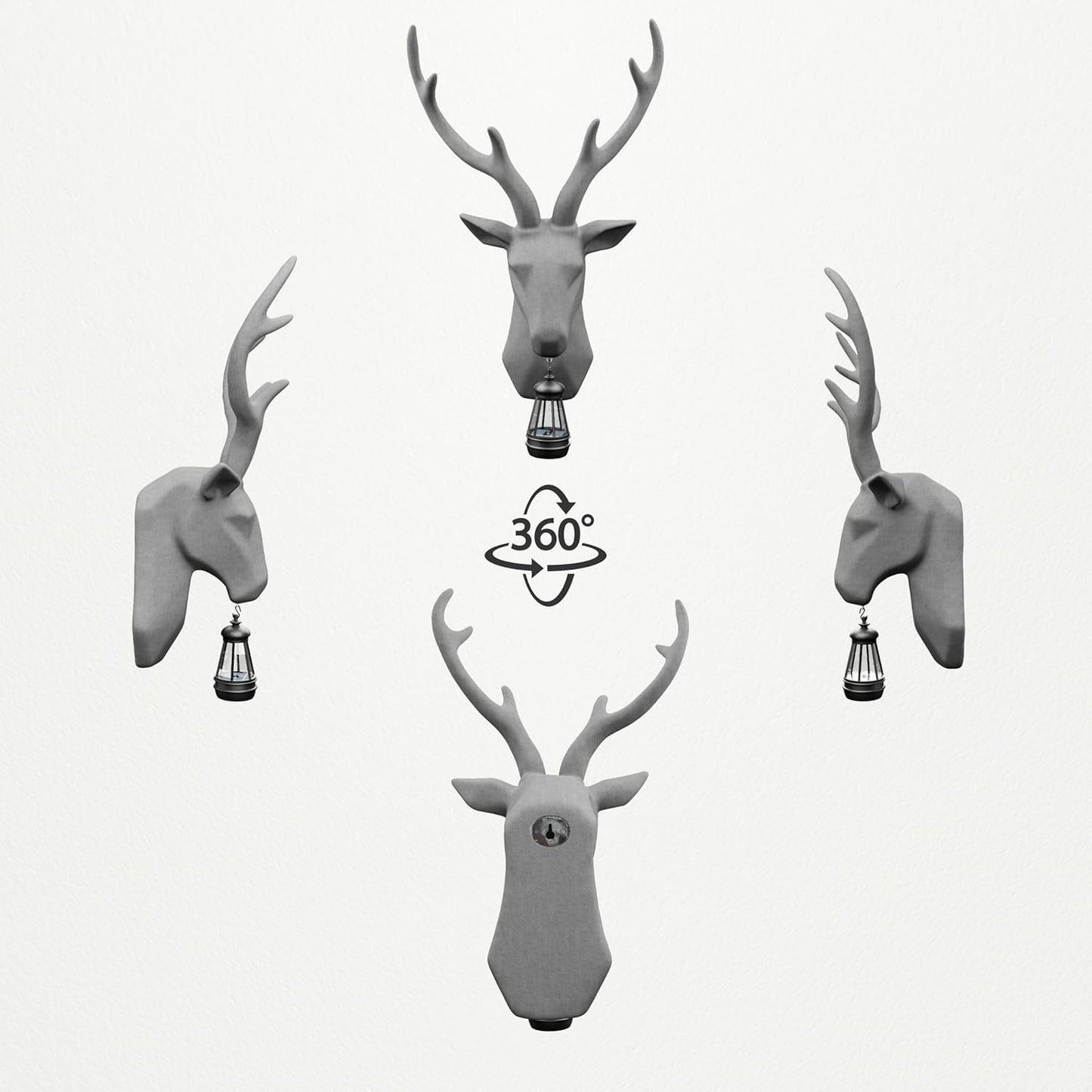 Deer Head Wall Mount with Solar Light, Waterproof Resin Material, Animal Head Wall Decor for Living Room Doorway Garden Gallery Studio Easy Assembly, Unique Gift Idea (Grey-1)