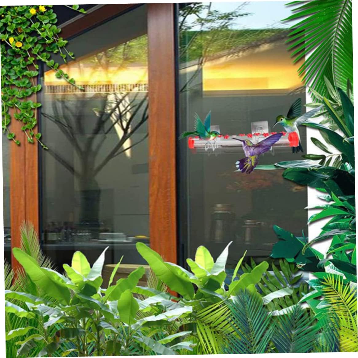 Hummingbird Window Feeder Window Hummingbird Feeder Bird Feeding Station with 12 Feeding Ports and Bird Habitat Perch Red 15.7 Inch.