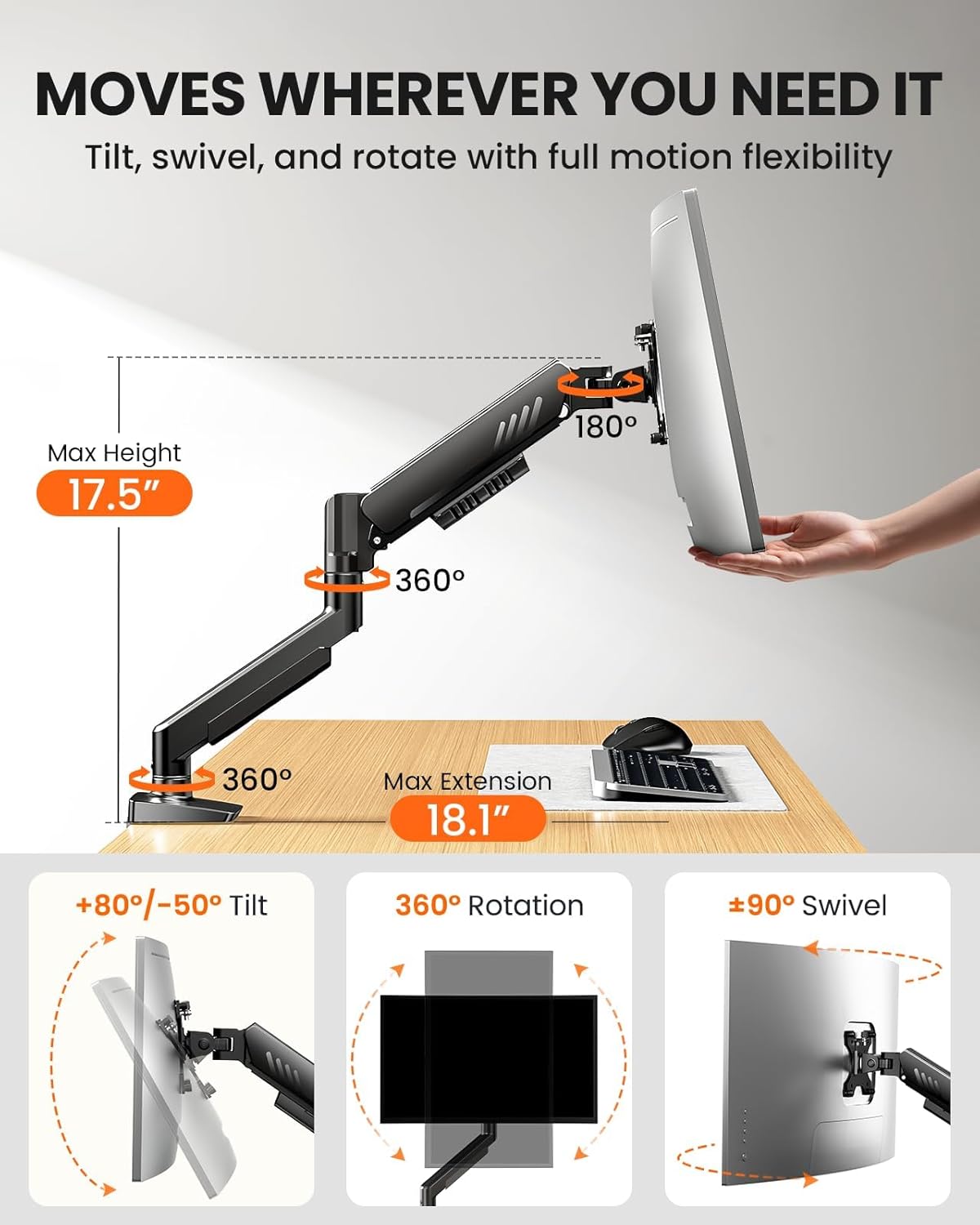 ErGear Single Monitor Arm, Fully Adjustable Monitor Mount for 13–34 In