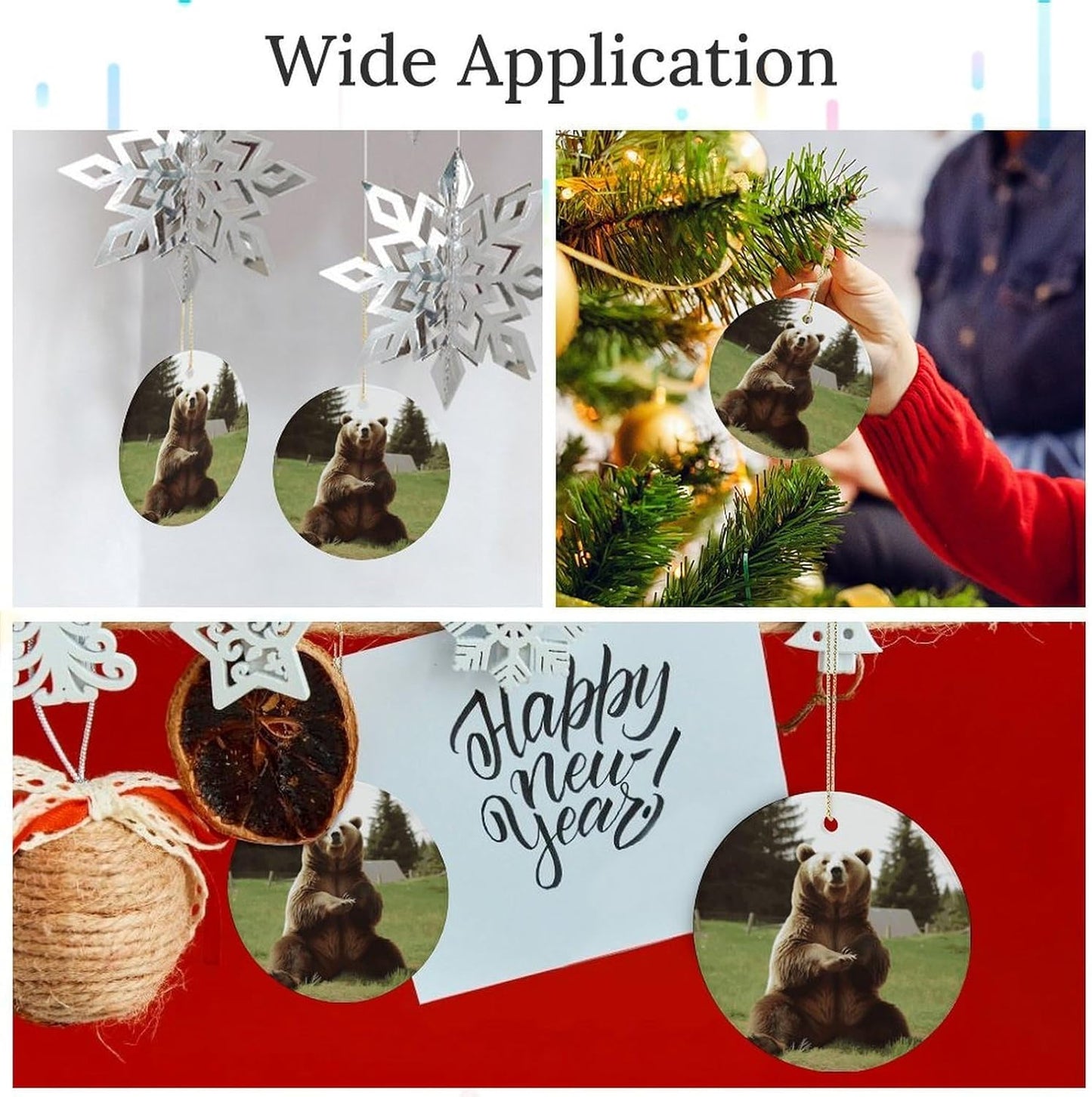Hi Bear Sit on The Lawn Sublimation Ceramic Ornaments Round Hanging Ornament Fashion Pattern Pendant Double-Sided Printing Hanging Decorations for Home Party Mall Wall Decor