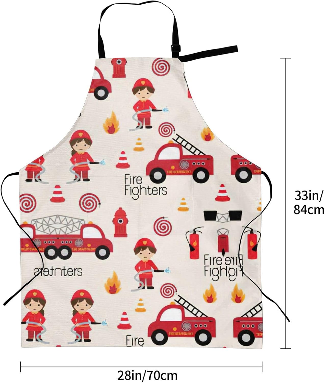 Little Boys and Girls in FireFighters Print 28x33 In Adult Kitchen Apron with Pockets Versatile Chef Smock for Cooking Baking