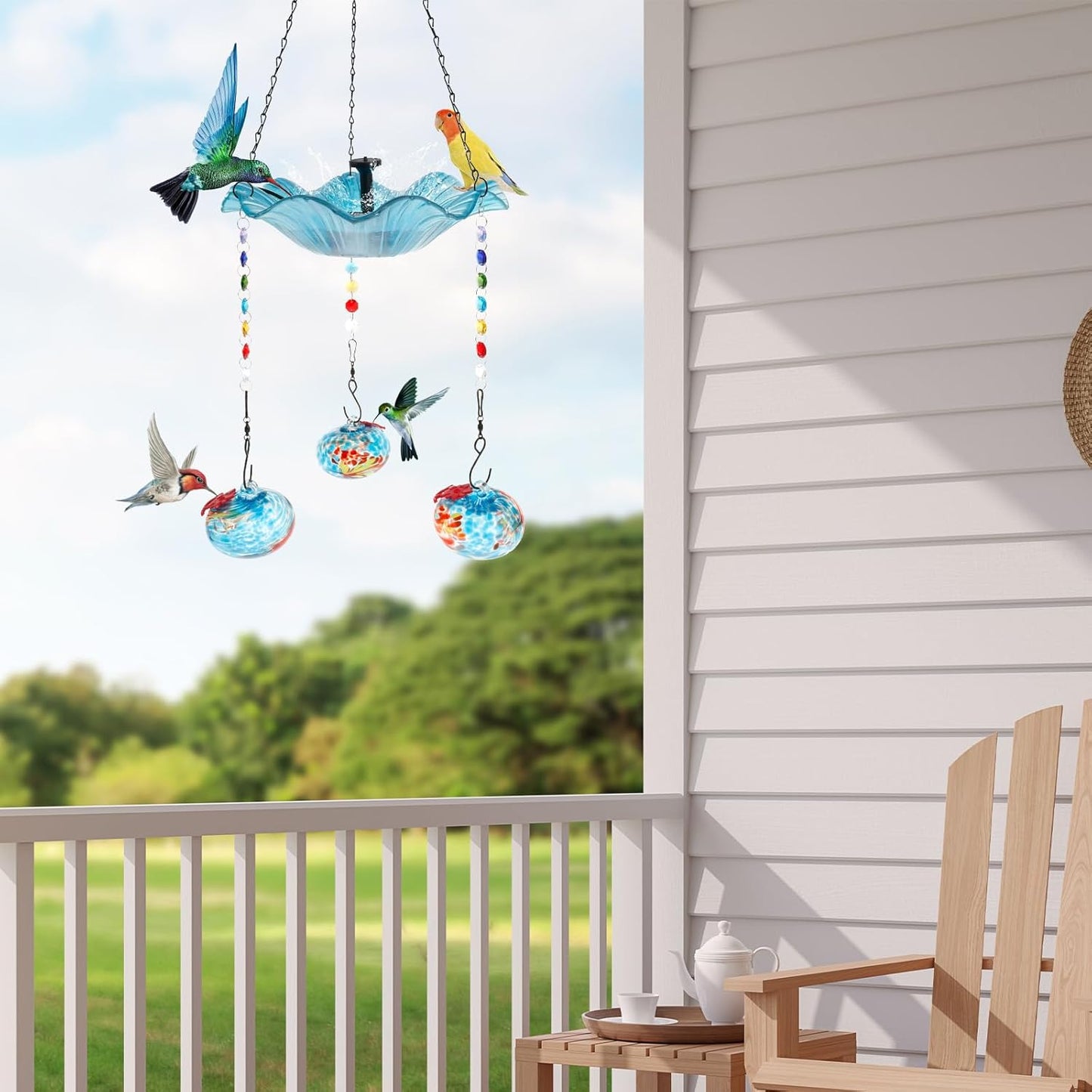 Hummingbird Feeder Bird Bath for Outdoors Hanging Hummingbird Bath Fountain Feeder Decorative Hummingbird Bath Feeder with 3 Feeder Balls Detachable Easy to Install for Birds ZHAZHAMO
