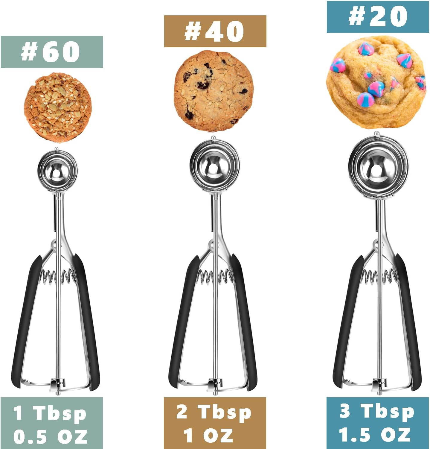Cookie Scoop Set, Include 1 Tbsp/2 Tbsp/3 Tbsp, Cookie Dough Scoop, Co