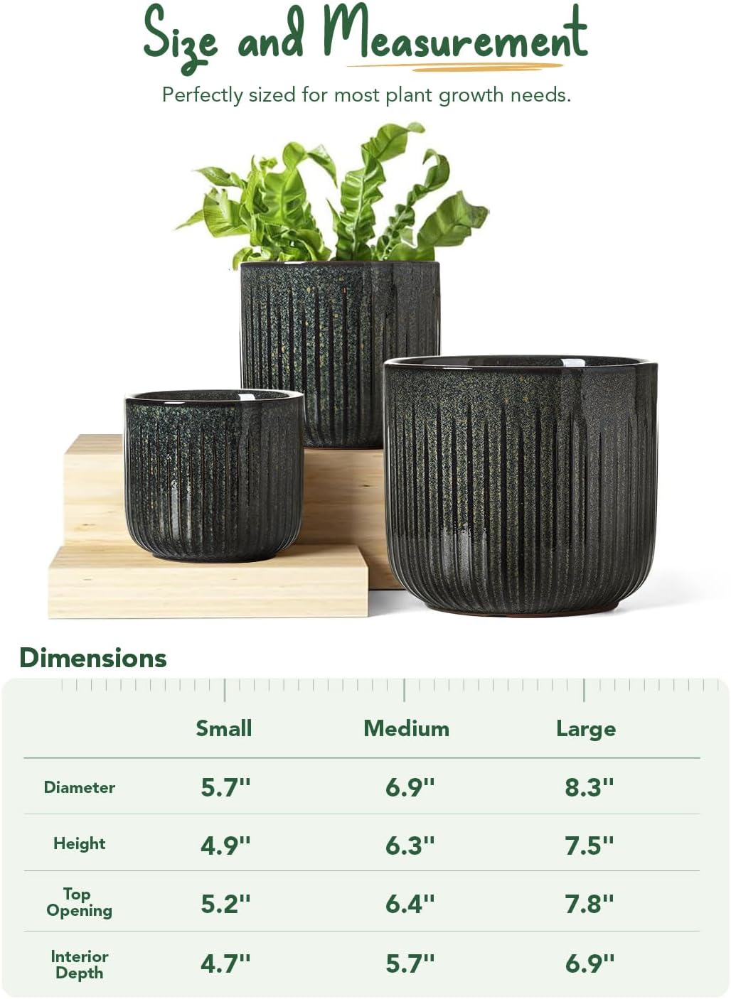 LE TAUCI Ceramic Pots for Plants, 8.3/7/6 Inch Indoor Planters with Dr