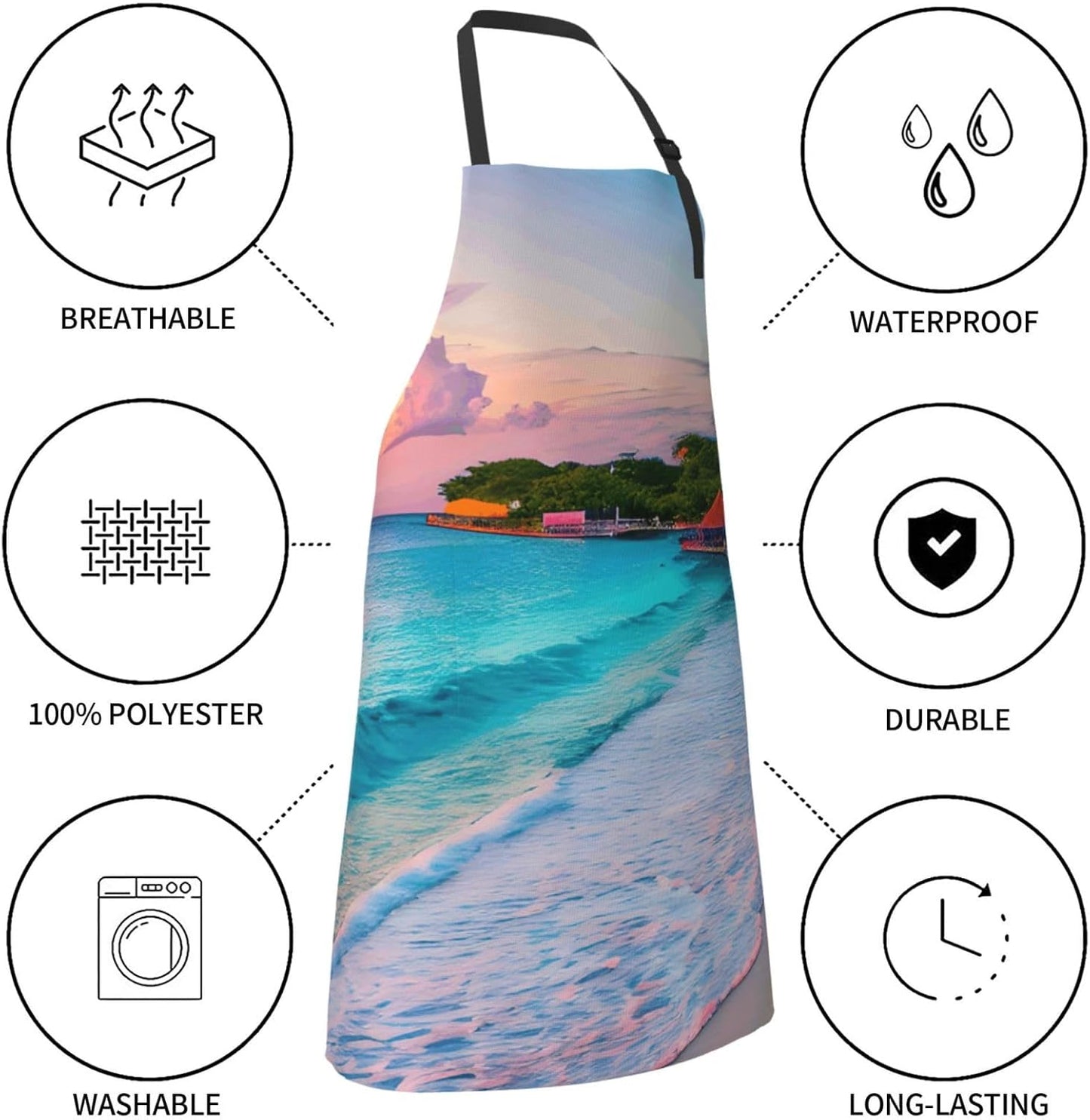 YANYU Jamaica Beach Print 28x33 In Kitchen Apron Stylish Chef Apron with Pockets for Cooking Baking Painting
