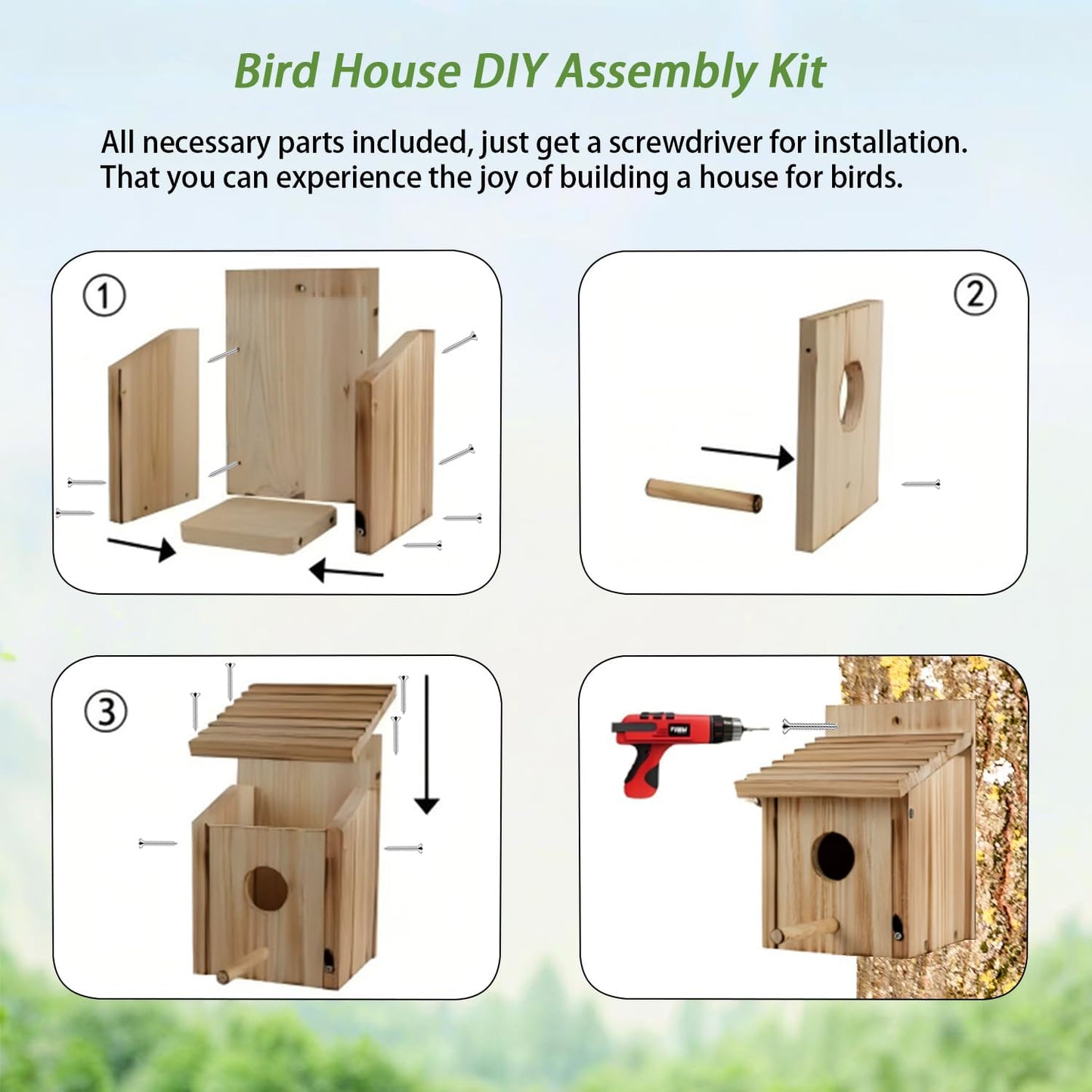 Outdoor Wooden Bird House, Birdhouse DIY Assembly Kit, Durable Bluebir