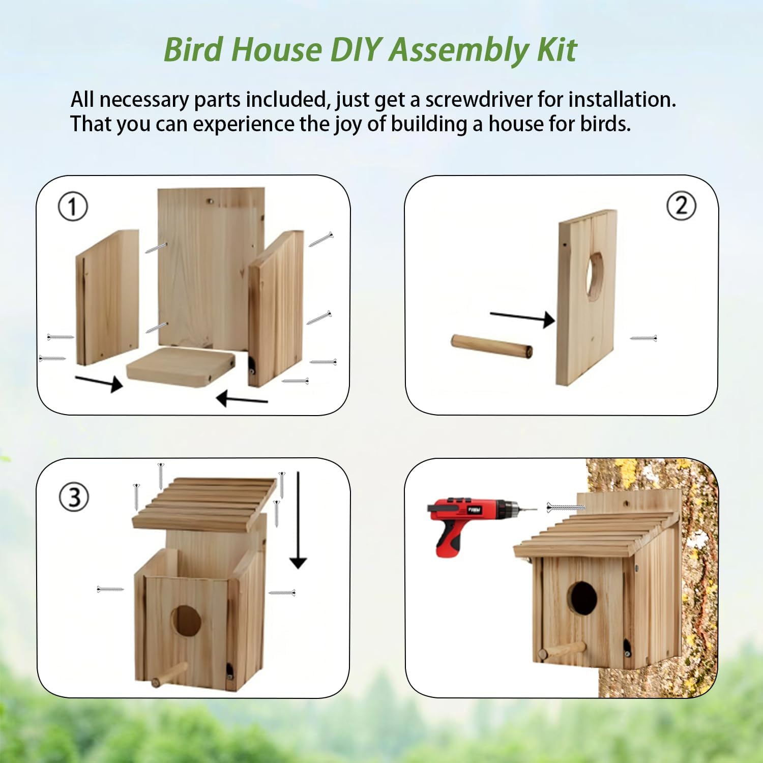 Outdoor Wooden Bird House, Birdhouse DIY Assembly Kit, Durable Bluebir