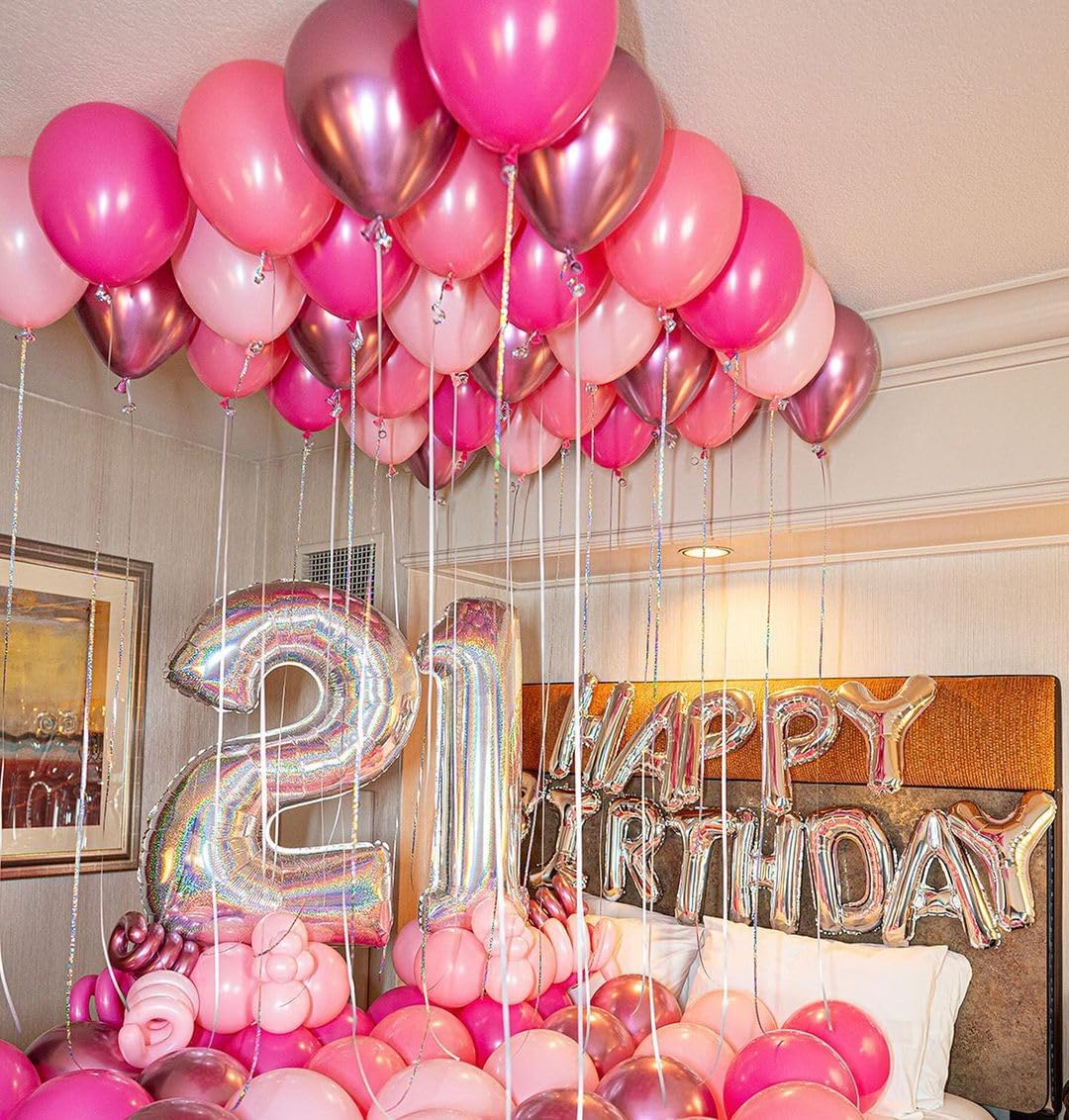 Pink Balloons Metallic Pink Balloon, 50Pcs 12Inch Hot Pink Chrome Pink Latex Balloons Light Pink Balloon and Dark Magenta Pink Balloons for Birthday,Baby Shower,Princess Theme Party Decorations