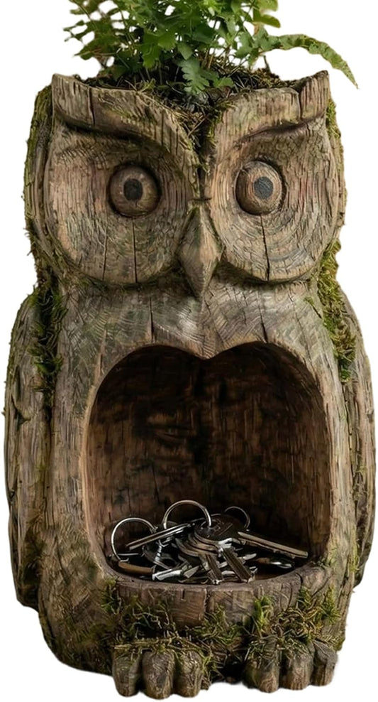 Owl Shaped Bird Feeder - Resin Bird Feeder Garden Art Owl Statue - Sparrow Feeding Station | for Outdoor Garden Backyard Patio Yard Porch