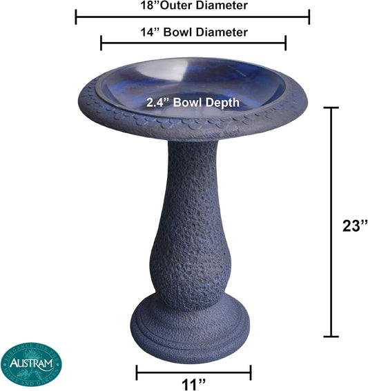 Pedestal Birdbath with Solar Fountain, Resin Stone Composite Outdoor Garden Decor, Standing Bird Bath for Outside Patio Yard, 23-Inch Tall, Garden Fountain, Resin Bird Baths, Hummingbird Bowl