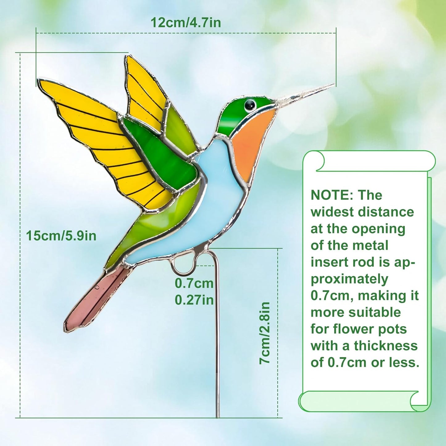 Hummingbird Stained Glass Suncatcher Decor for Indoor Outdoor Plants-P
