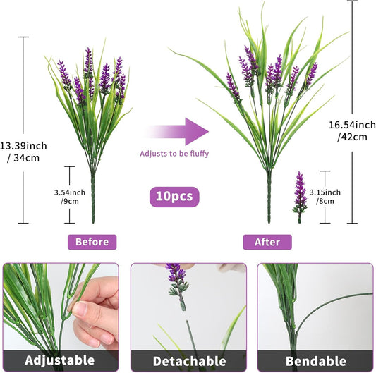 10 Bundles Artificial Grass Fake Plants Outdoor Fake Monkey Tail Grass with Flowers for Pot UV Resistant Lavender Patio Garden Porch Home Window Hanging Planter Decor Faux Plastic Shrubs(Fuchsia)