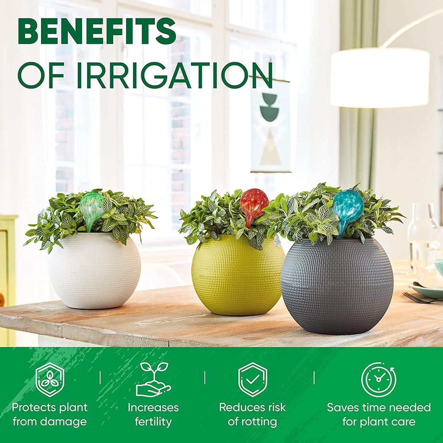 Plant Watering Globes Set of 6 - Small Glass Self Watering Bulbs Up to 5 Days of Irrigation - for Indoor & Outdoor Plants - Multicolor, Automatic, Glass Watering Bulbs for Daily Use, Watering Devices
