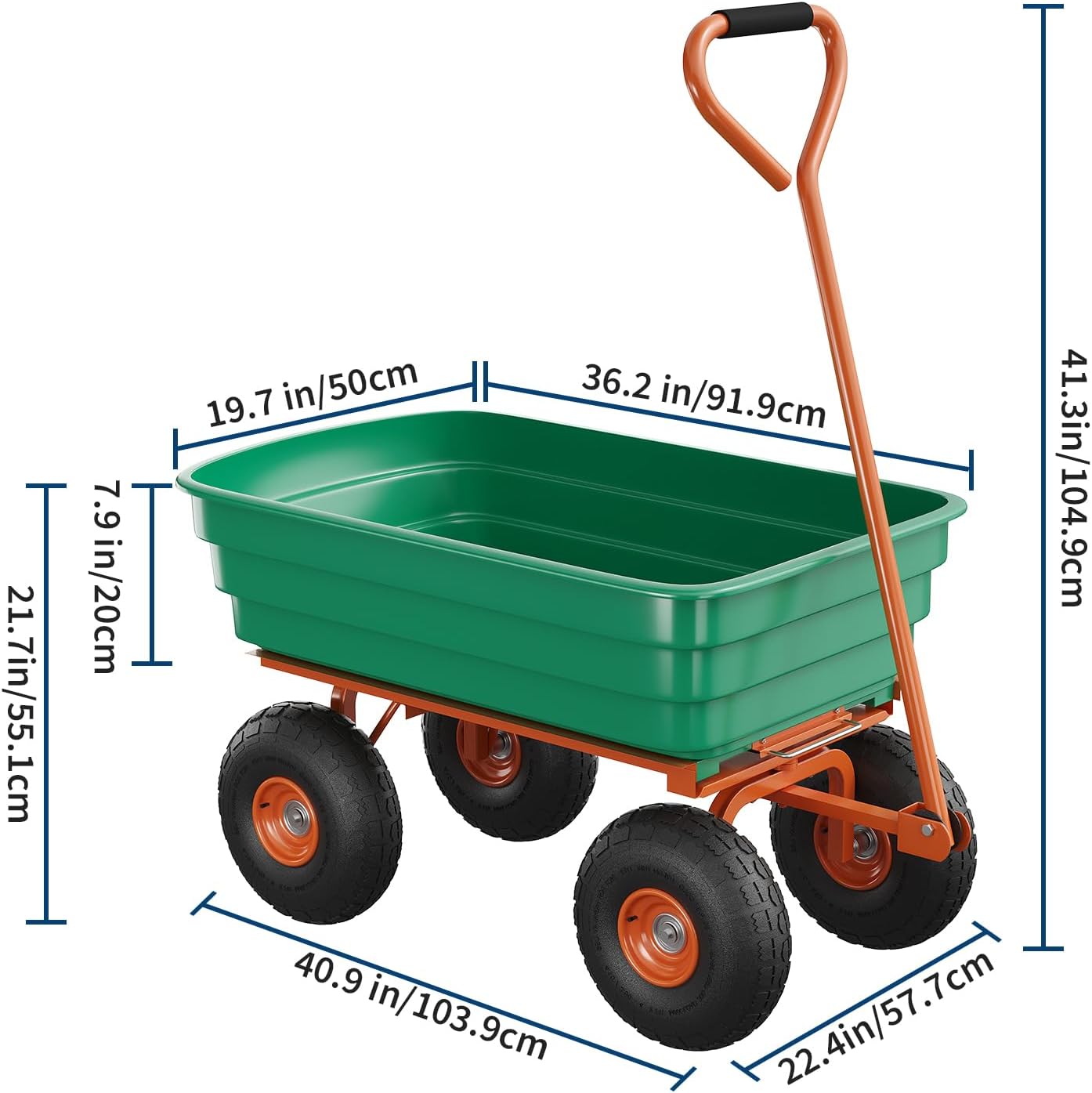 Poly Dump Cart, 4 Cu.Ft. Heavy Duty 600 LBS Garden Cart, 10" No-Flat Tires & 180° Rotating Handle, Rust-Proof Polyethylene Yard Dump Wagon for Yard, Landscaping, Gardening, Quick Release