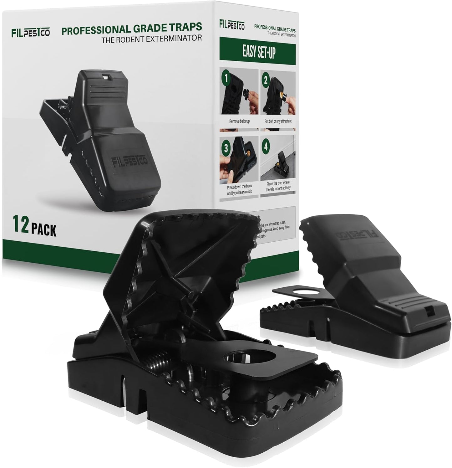 Set of 12 Professional Grade Extra Large Rat Snap Traps, Mouse Trap, R