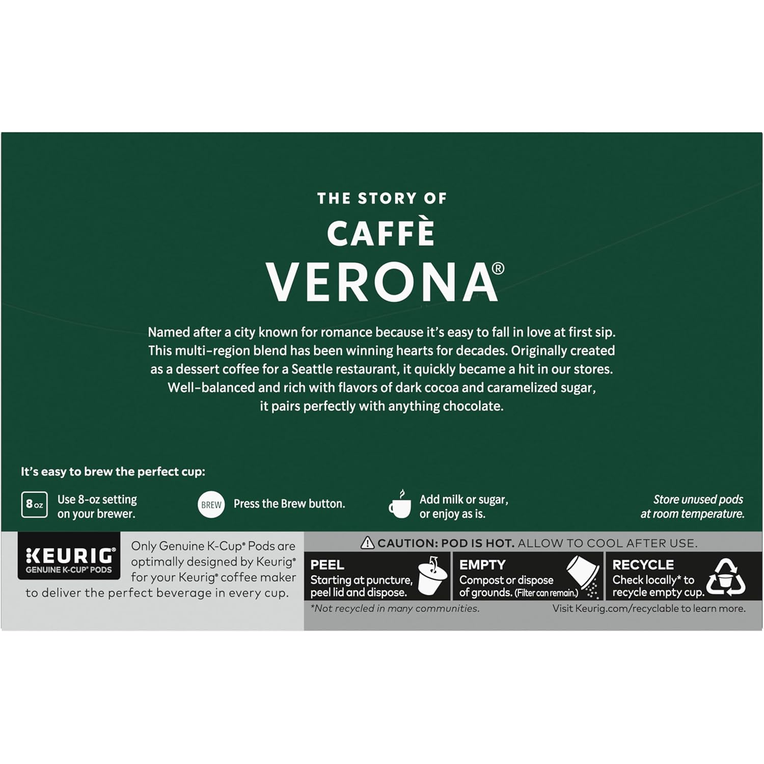 Starbucks K-Cup Coffee Pods, Dark Roast Hot or Iced Coffee, Caffè Vero