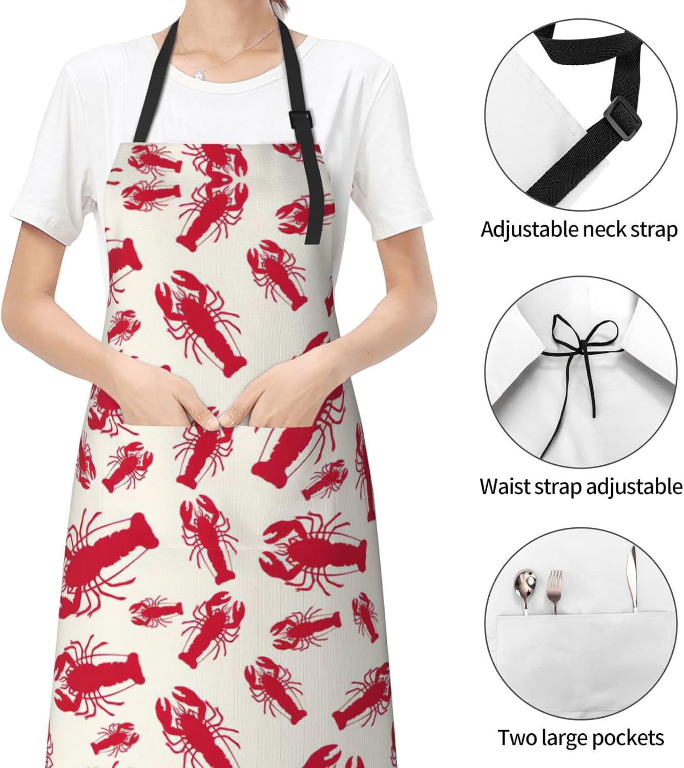 Red Lobster Print Laundry apron 28x33 In Waterproof Kitchen Apron with Pockets for Cooking Baking