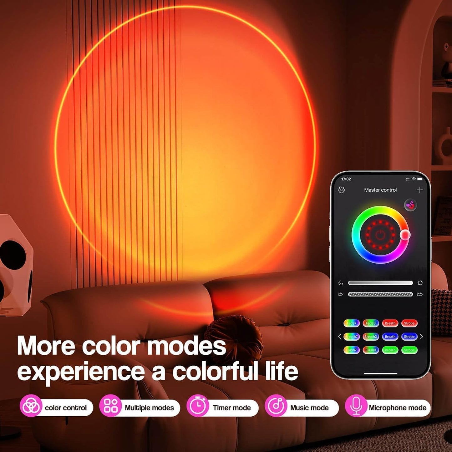 Sunset Lamp Projection, Sunset Night Light Rainbow Projector 180° 16 Color Changing 4 Modes, Vlog, Photography, Decorative, Party Decor, Gift for Women(16 Color) (red)