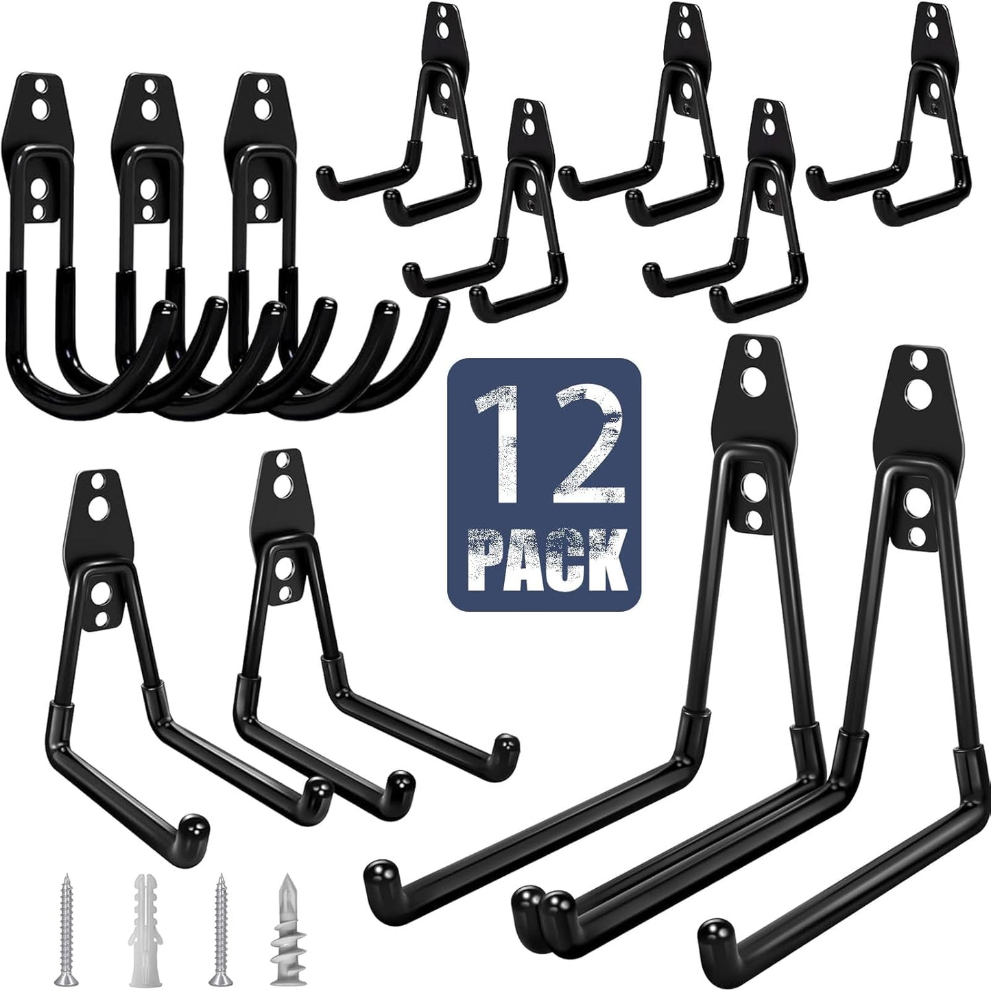 Garage Hooks Heavy Duty, 12 Pack Anti-Slip Coating Garage Wall Storage Hooks for Hanging Bike, Ladder, Garden Tools