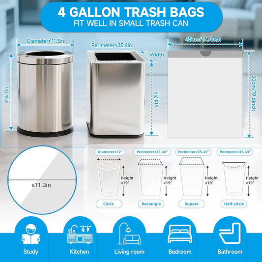 180 Counts Drawstring Small Trash Bags 2-4 Gallon, 4 Gallon Mini Trash Bag Extra Strong, Small Garbage Bags Unscented, Stretchy, Quick Cinch for Bathroom Bedroom Office,White