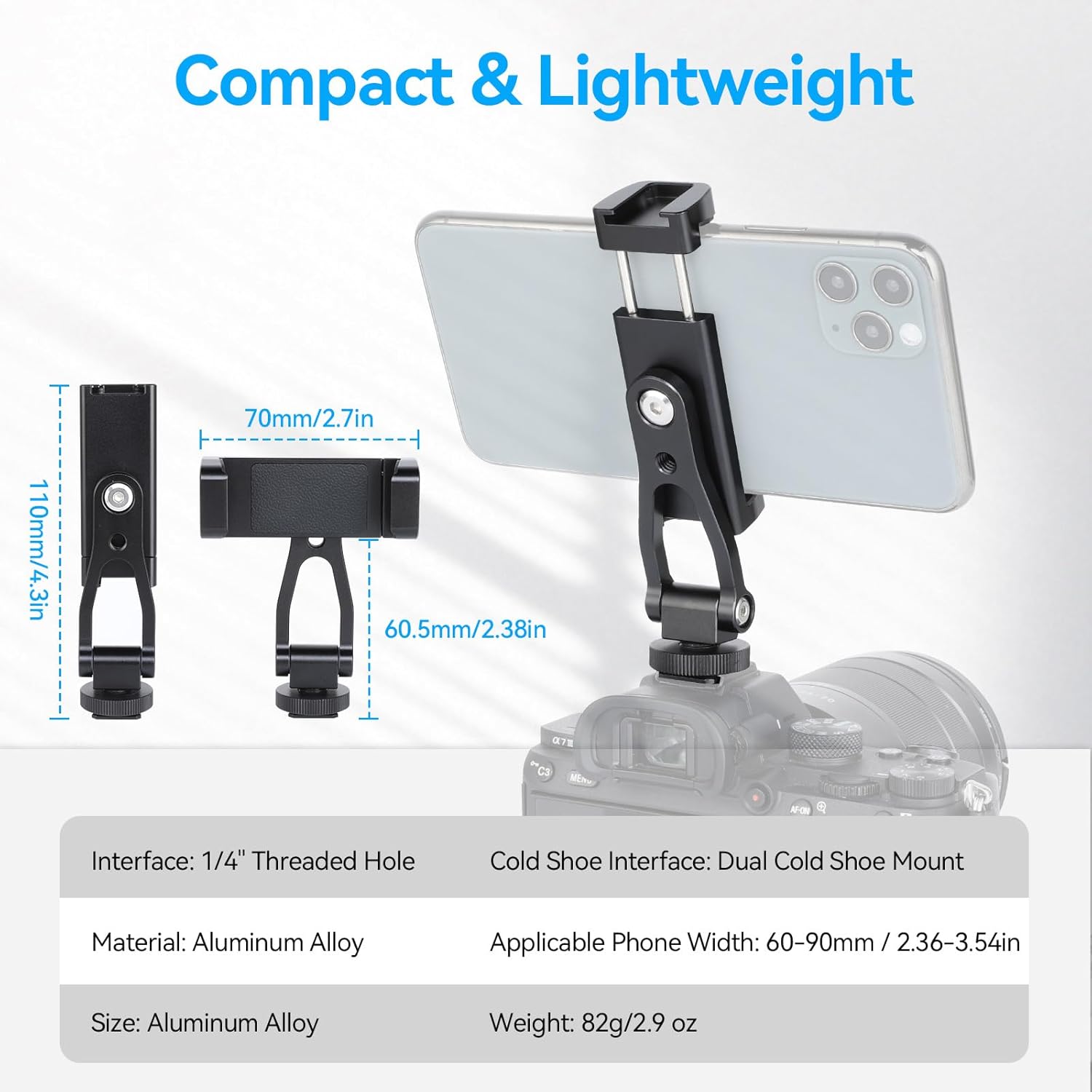 UTEBIT Universal Phone Tripod Mount with Cold Shoe Mount, 1/4" Thread 