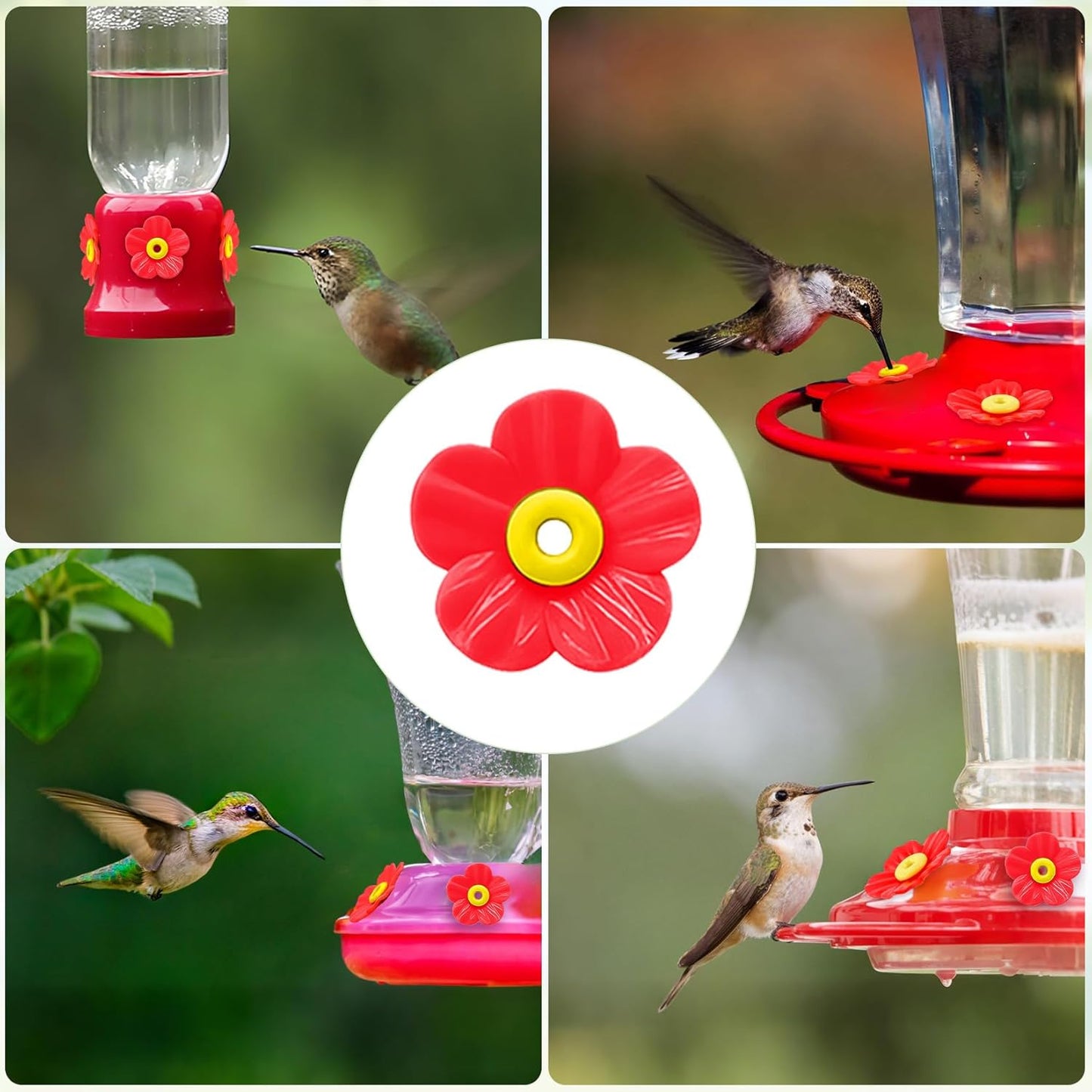 16 Sets Replacement Flowers for Hummingbird Feeder Parts with 2pcs Hum