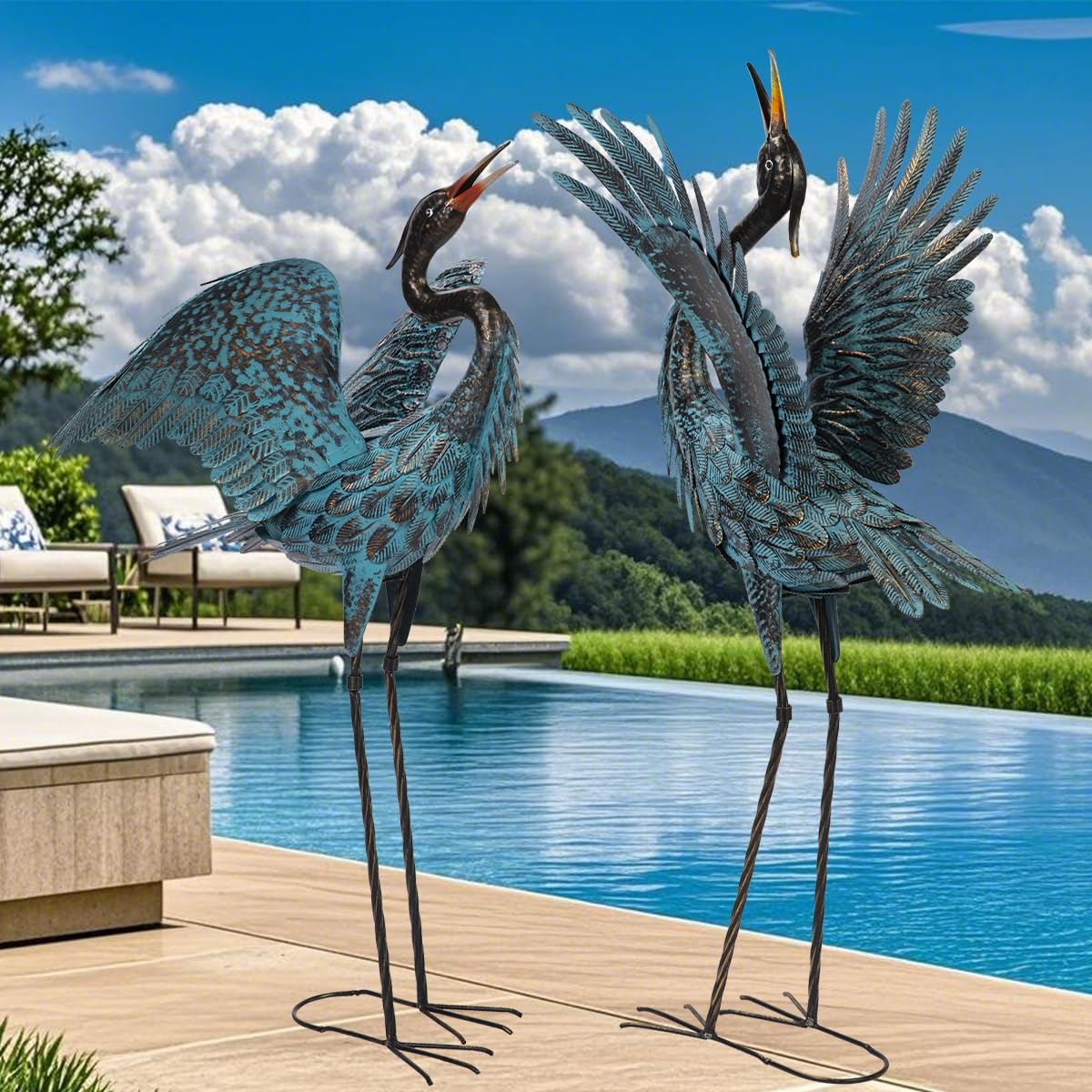 Natelf Garden Crane Sculptures & Statues, Blue Heron Decor Outdoor Lar