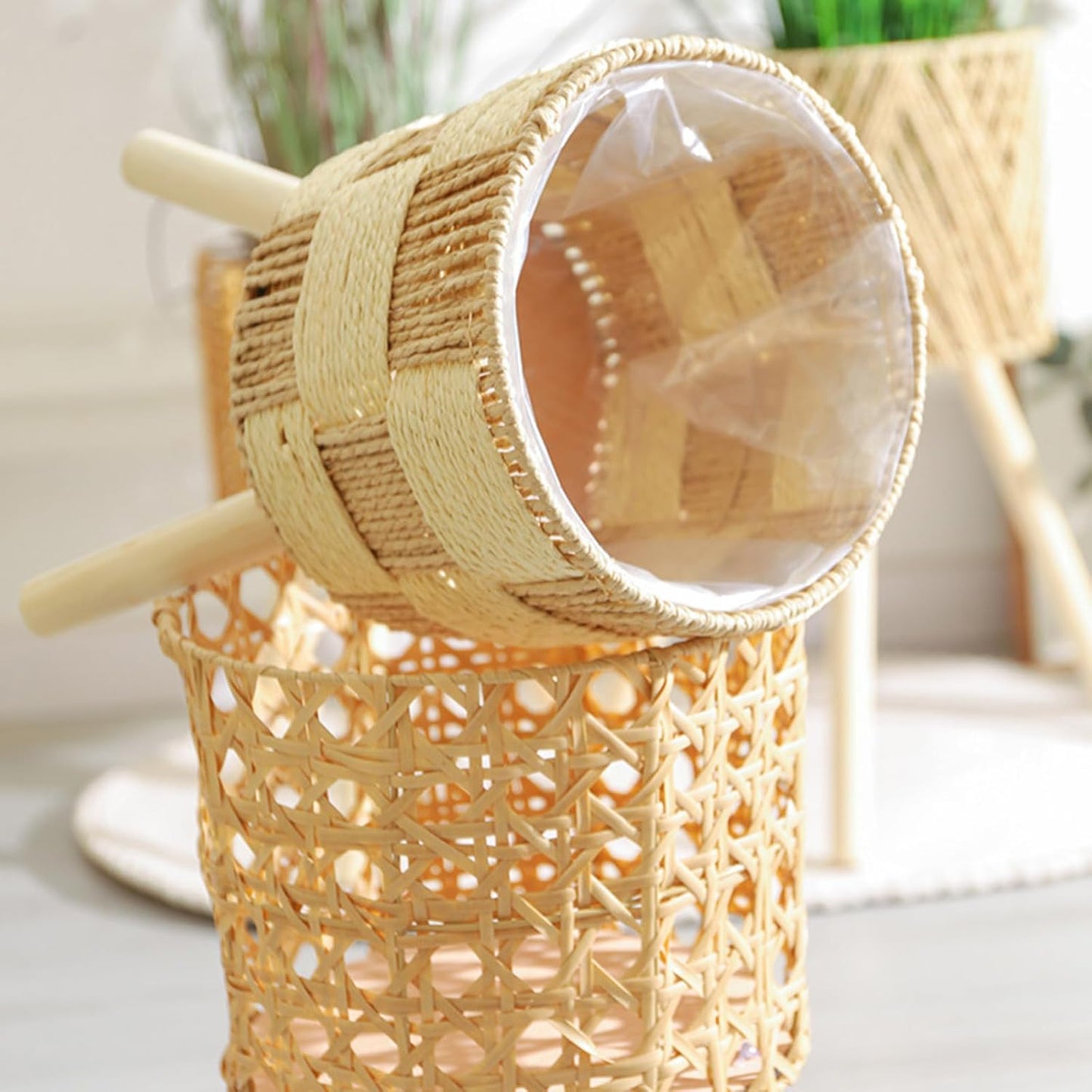 Rattans Handwoven Flowerpots Plant Basket Planter With Wood Stand Rack Indoor Outdoor Garden Storage Container Home Decors
