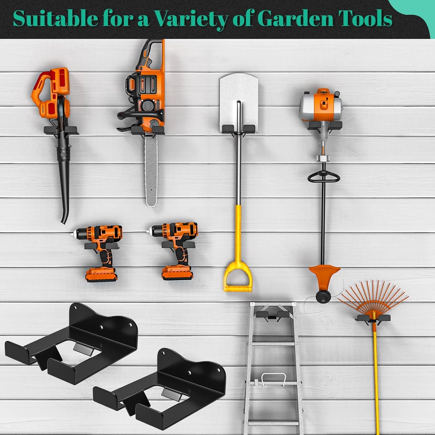 Weed Eater Hanger Garage Organizer Trimmer Rack, Weedeater Rack Wall Mount for Grass Trimmer, Garden Power Tool Holder Organizer for Grass Trimmer Hedge Trimmer (Black-2Pcs)