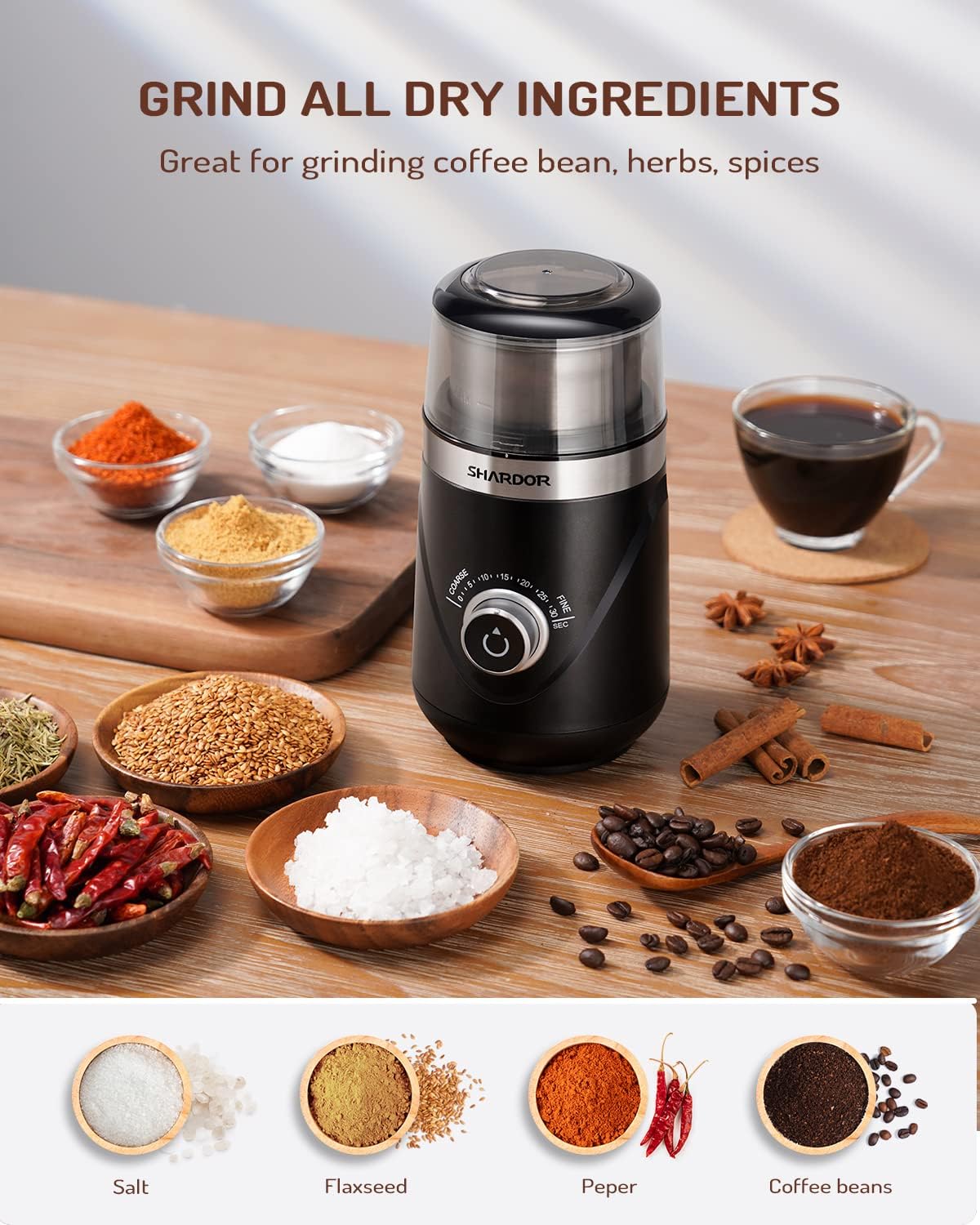 SHARDOR Electric Super Silent Blade Coffee Grinder, Timed Grind Contro