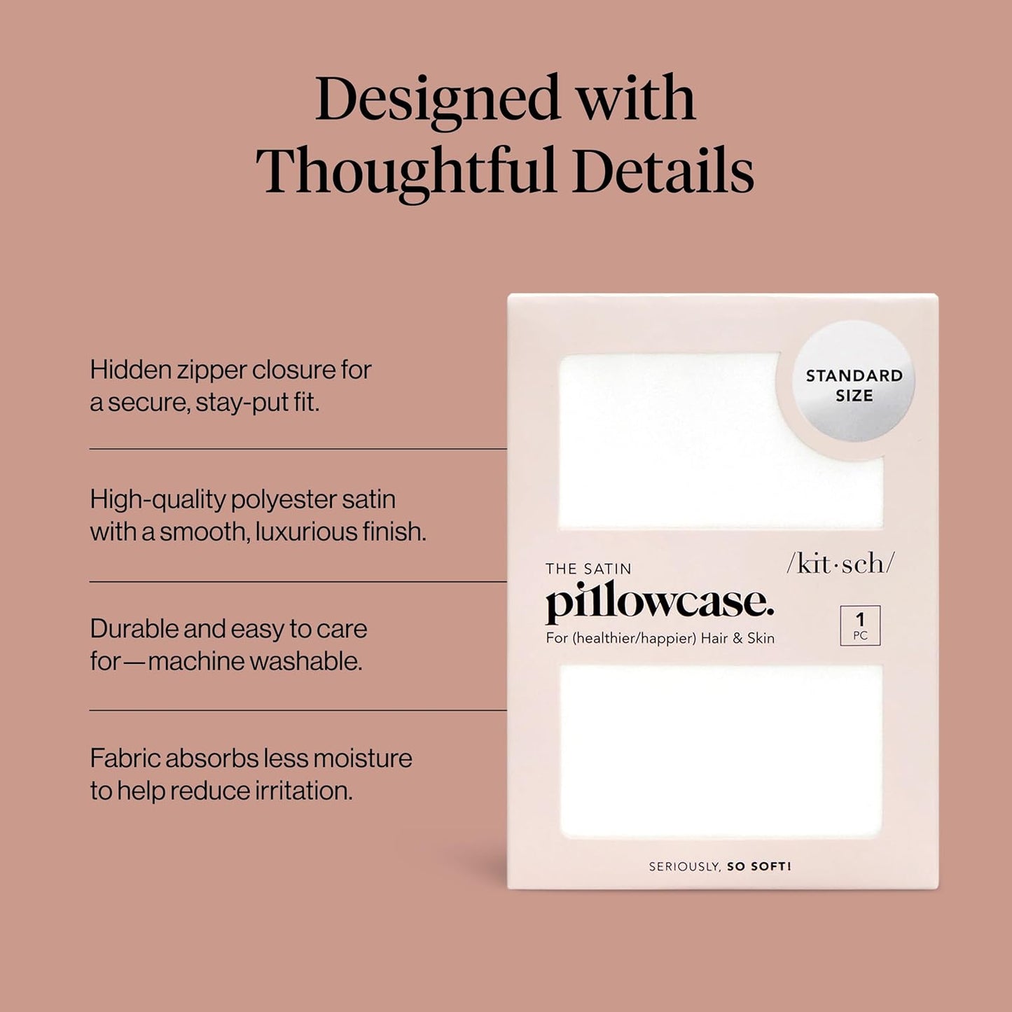 Kitsch Satin Pillowcase with Zipper for Hair & Skin - Softer Than Silk Pillow Cases, Smooth Cooling Satin Pillow Case, Wrinkle-Free, Machine Washable - Pillow Cases Standard Size (19x26) - Ivory
