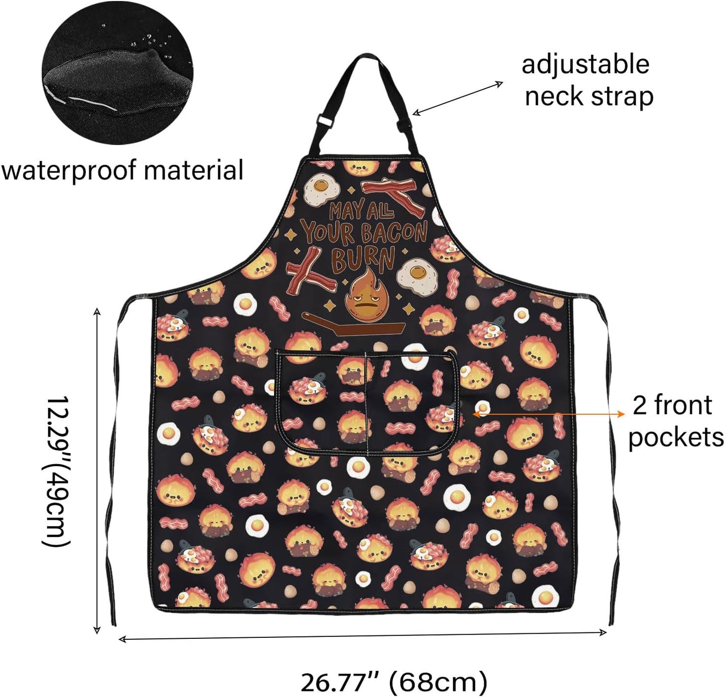 WCGXKO May All Your Bacon Burn Kitchen Apron Japanese Anime Inspired Gift BBQ Grilling Party Gift