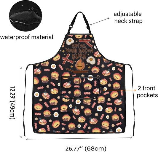 WCGXKO May All Your Bacon Burn Kitchen Apron Japanese Anime Inspired Gift BBQ Grilling Party Gift