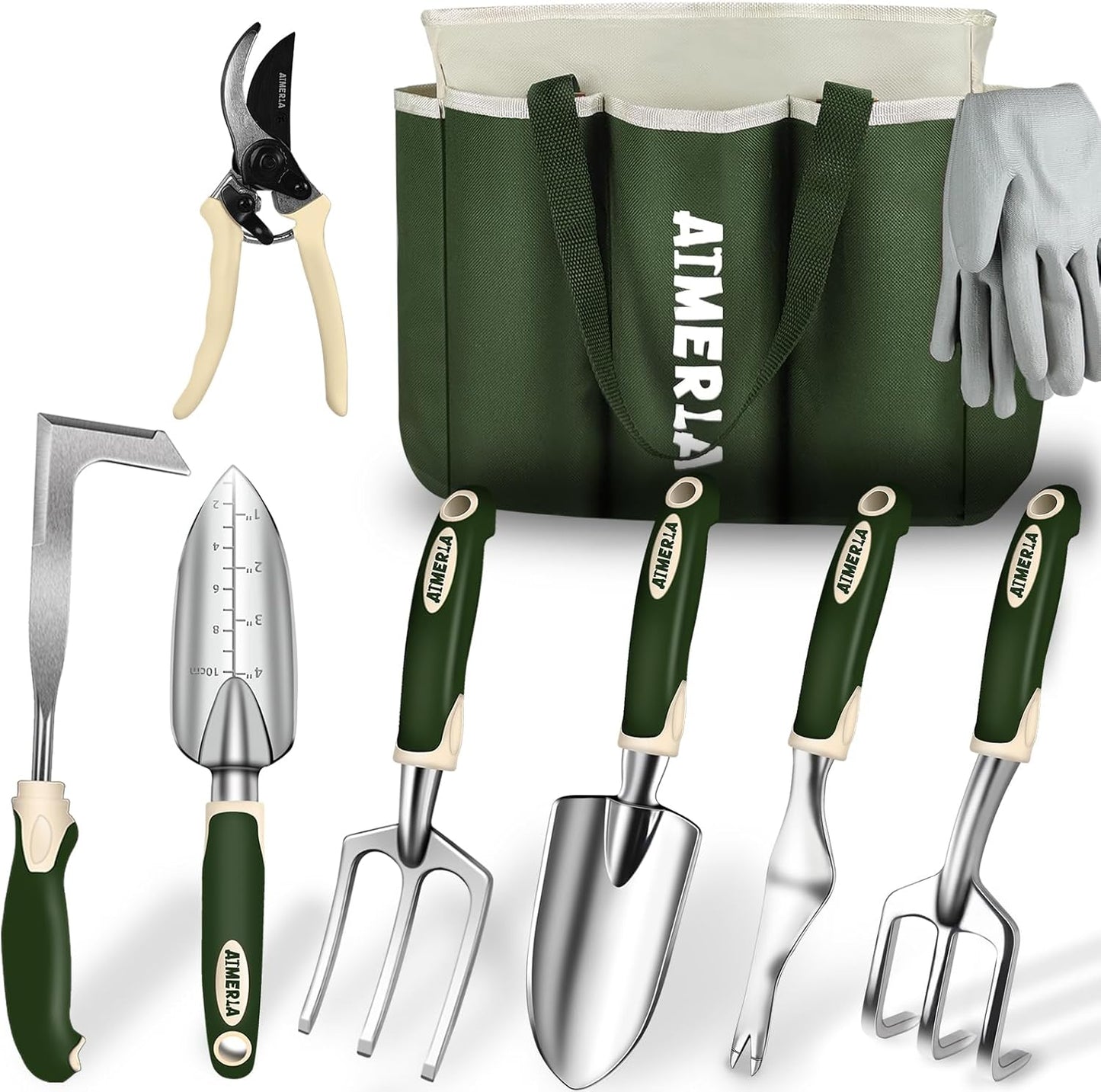 Aimerla Gardening Tools Set of 9 Heavy Duty Garden Tools with Non-Slip