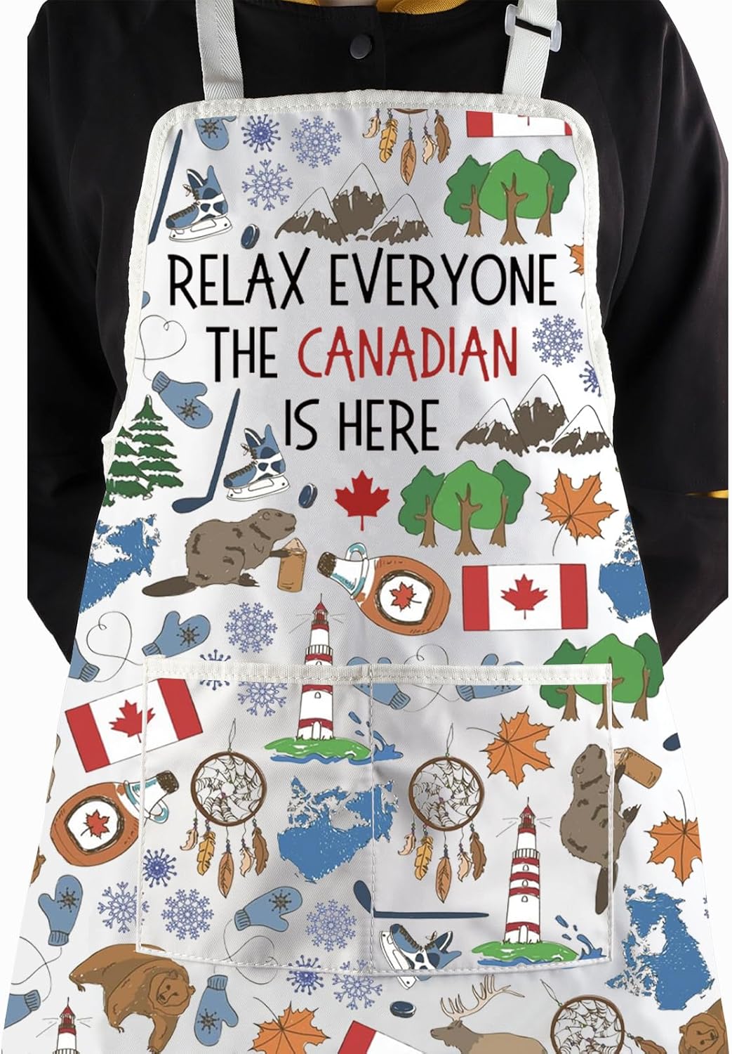 WCGXKO Relax Everyone the Canadian Is Here Kitchen Apron Funny Canadian Canada Gift Canada Day Gift