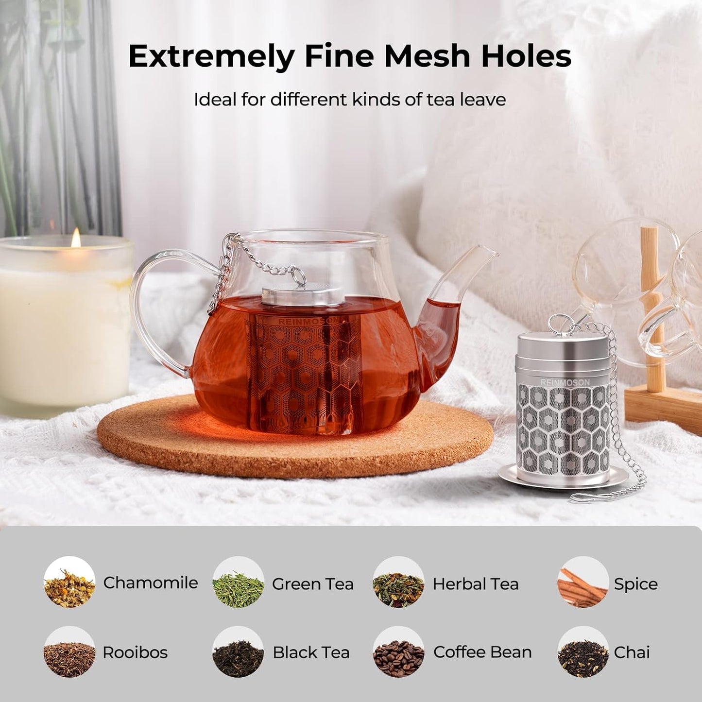 Reinmoson Tea Strainers for Loose Tea, Extra Fine Mesh Tea Infuser, 30