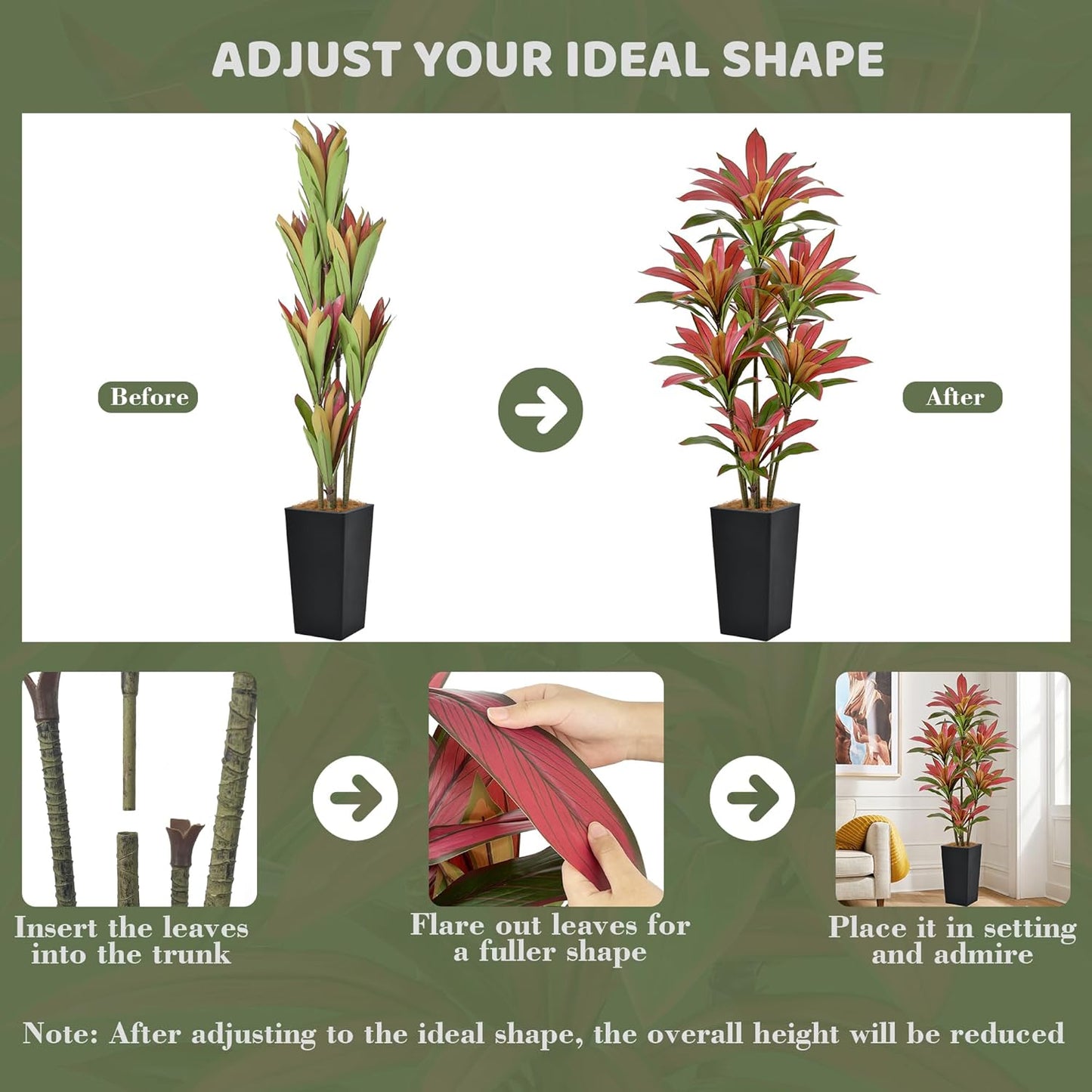 Artificial Red Dracaena Tree 6FT with 114 Leaves & 7 Heads & Black Tall Planter Cover with Coconut Fiber Tall Faux Tropical Silk Bicolor Plant 72 Inch for Indoor Home Office Porch Mall Decor