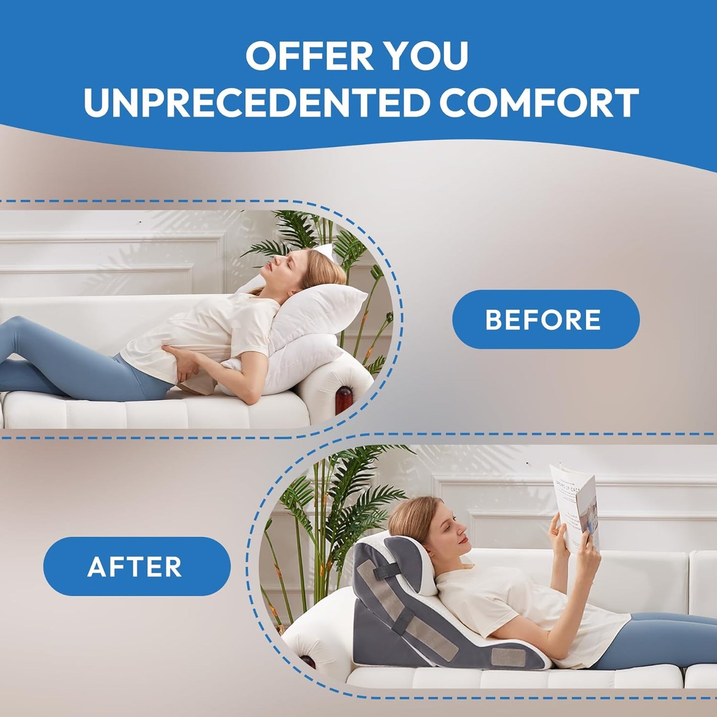 3PCS Wedge Pillow Set for After Surgery, Back Pillow for Bed Sitting up, 10-in-1 Foam Wedge Pillow for Acid Reflux & Back Pain Relief, Post Surgery Pillow for GERD & Snoring, White