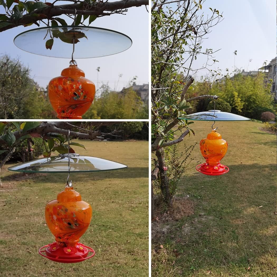 13" Glass Rain Cover for Bird Feeder Outdoors - Baffle on Shepherd Pole/Post or S Hook Hanging - Large Weather Guard Protective Dome - Clear (Dia. 33CM)