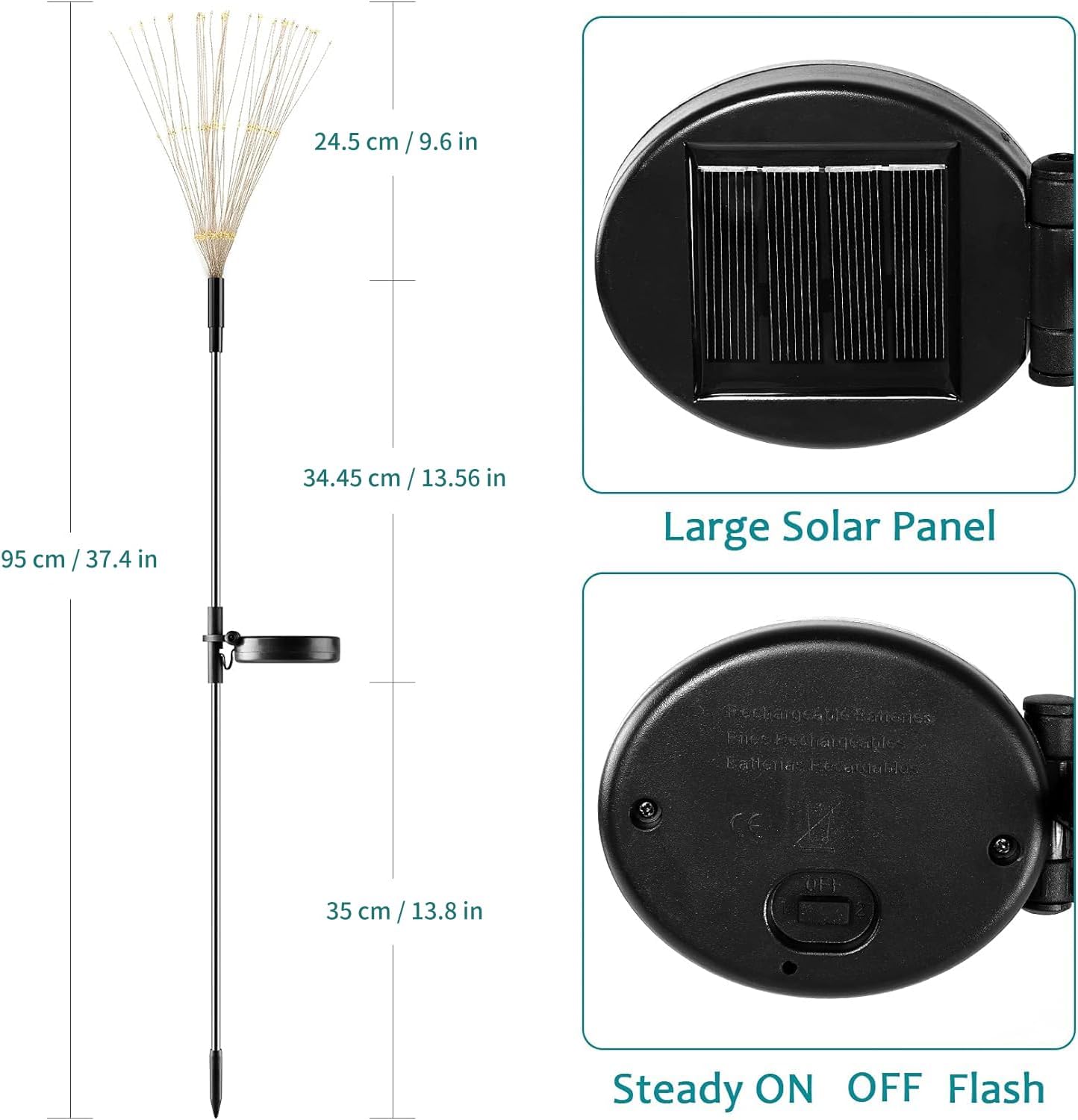 JJGoo Solar Firework Lights, 2 Pack 120 LEDs 2 Lighting Modes Solar Ga
