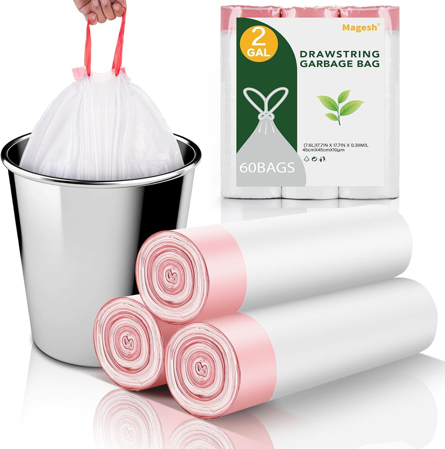 2 Gallon Small Trash-Bags Drawstring Bathroom - White Mini Garbage Bag
